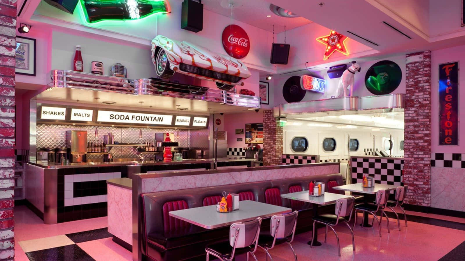 Download Retro 80s Disco Diner Wallpaper | Wallpapers.com