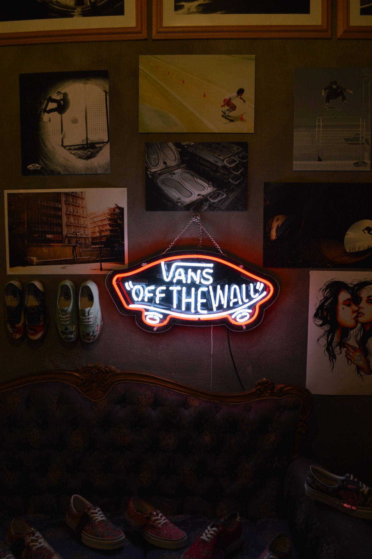 Retro Neon Vans Off The Wall Background
