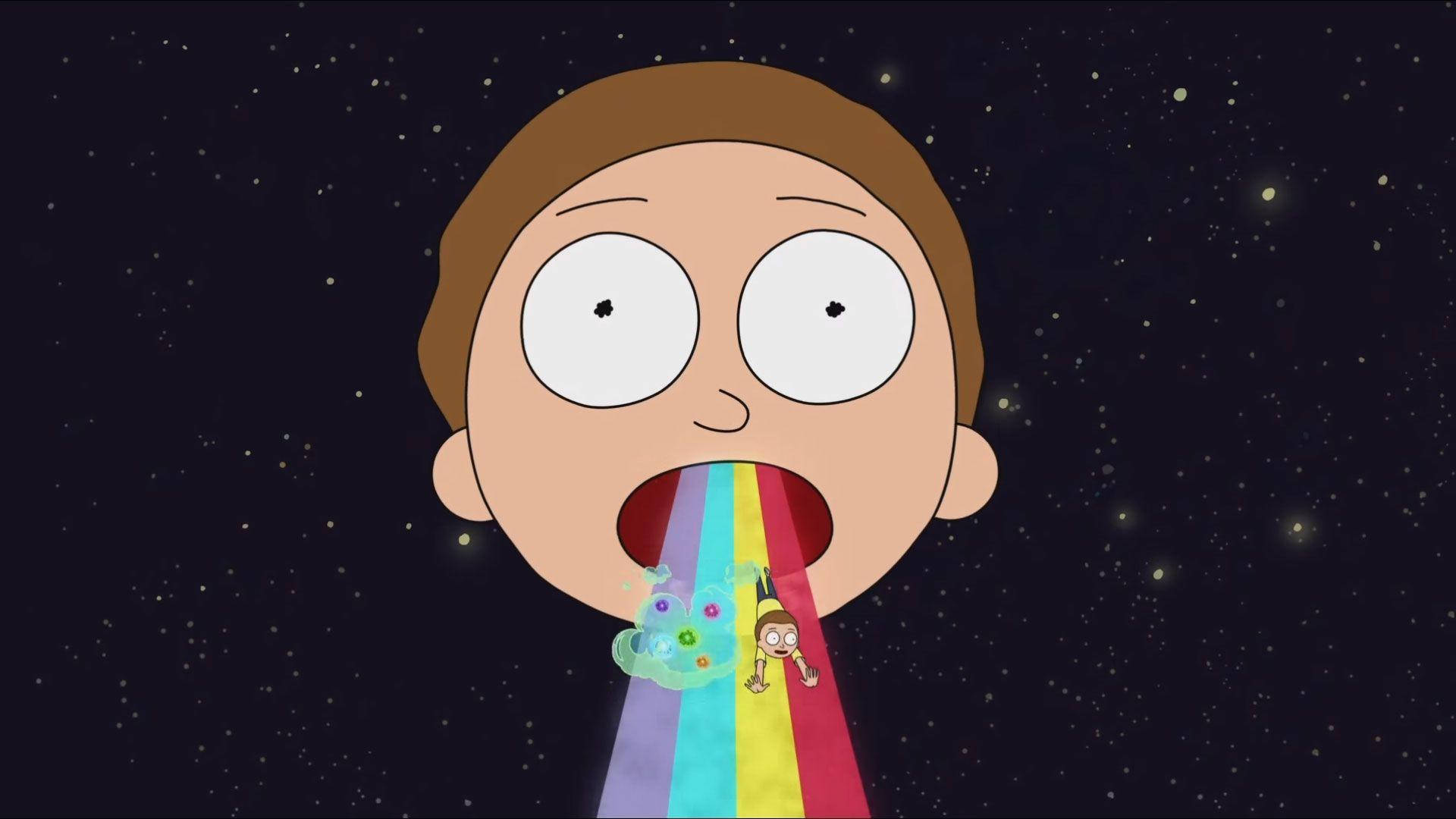 Rick And Morty Puking Rainbow Background