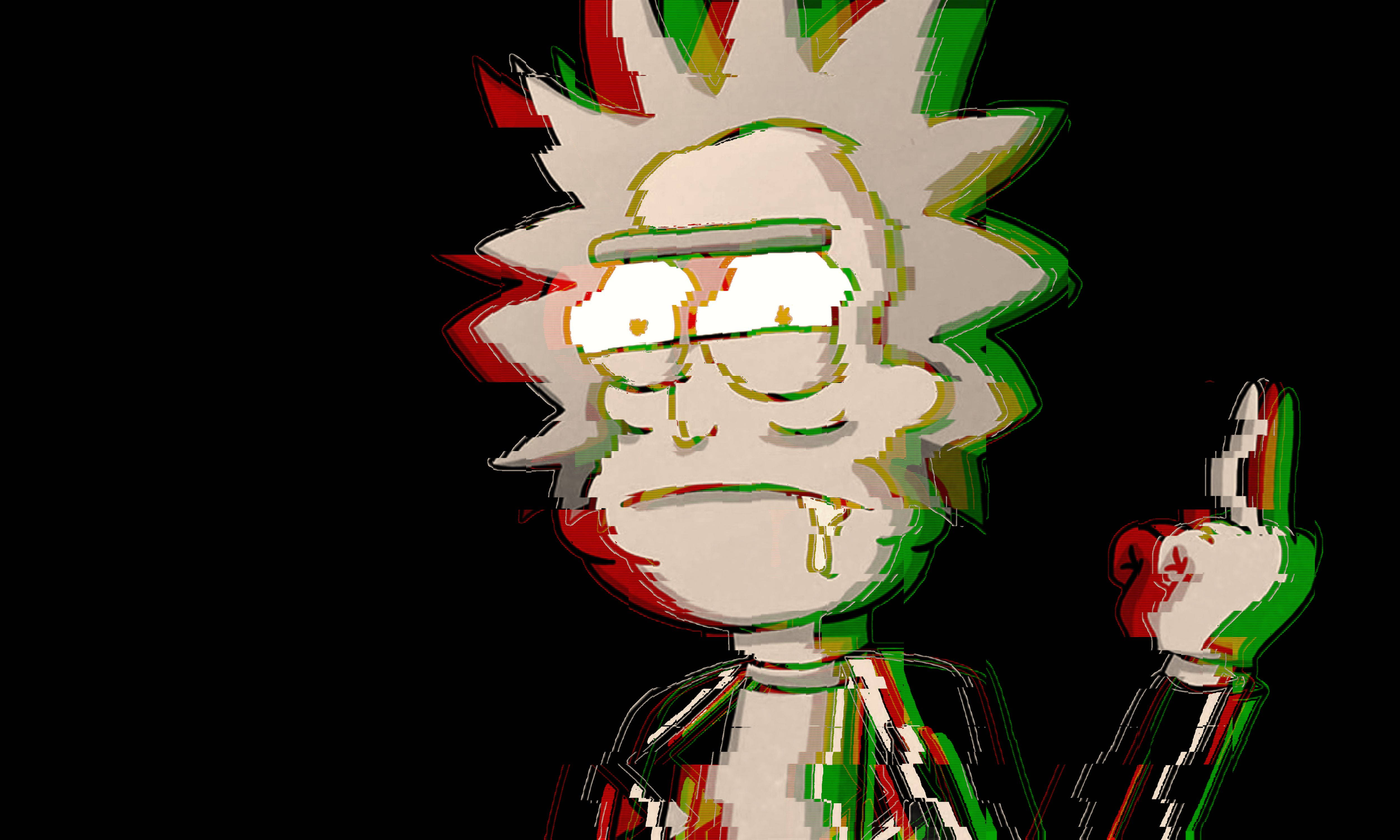 Rick And Morty Rick In Glitch Effect Background