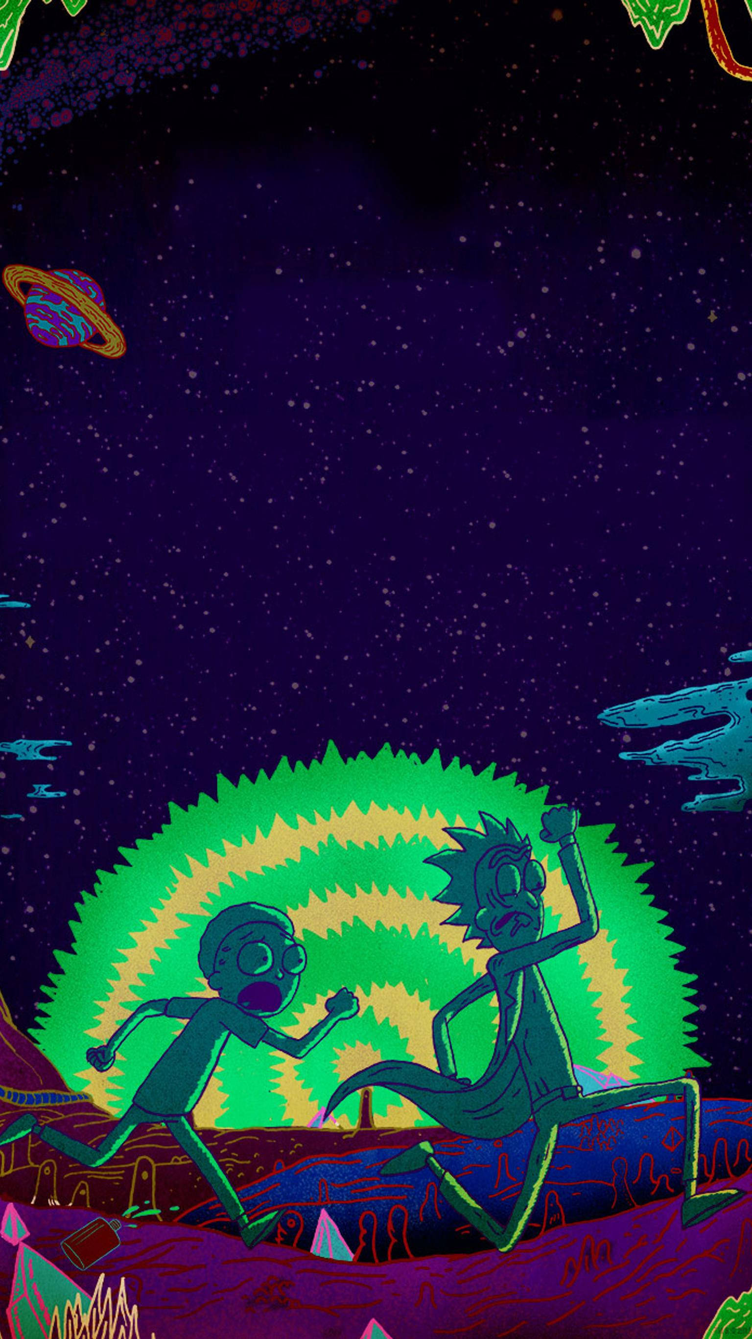 Rick And Morty Running For Their Lives Background