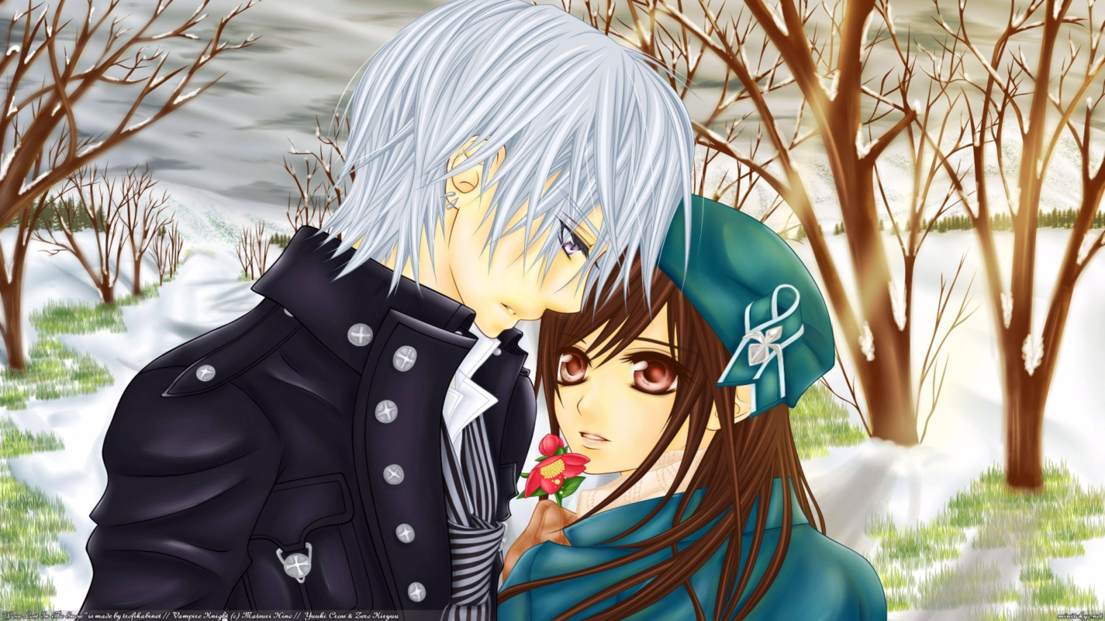 Download Romantic Anime Couple During Fall Season Wallpaper 