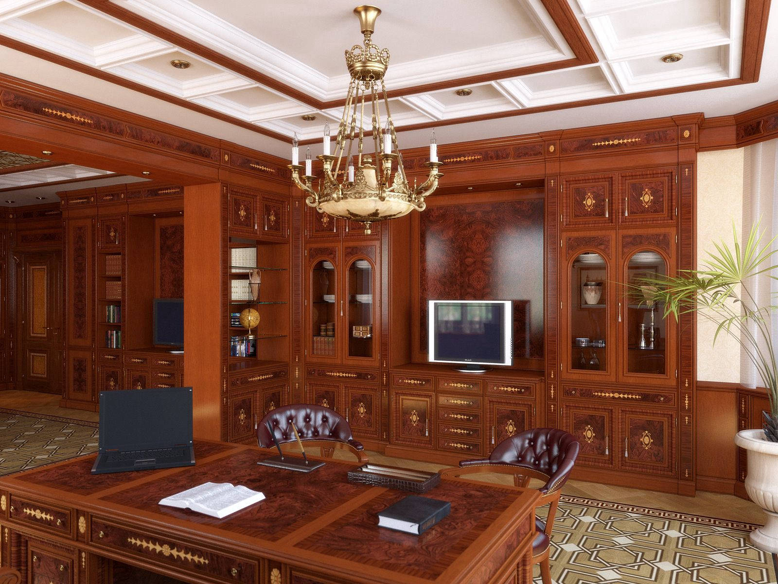 Room, Office, Furniture, Design, Wood Background