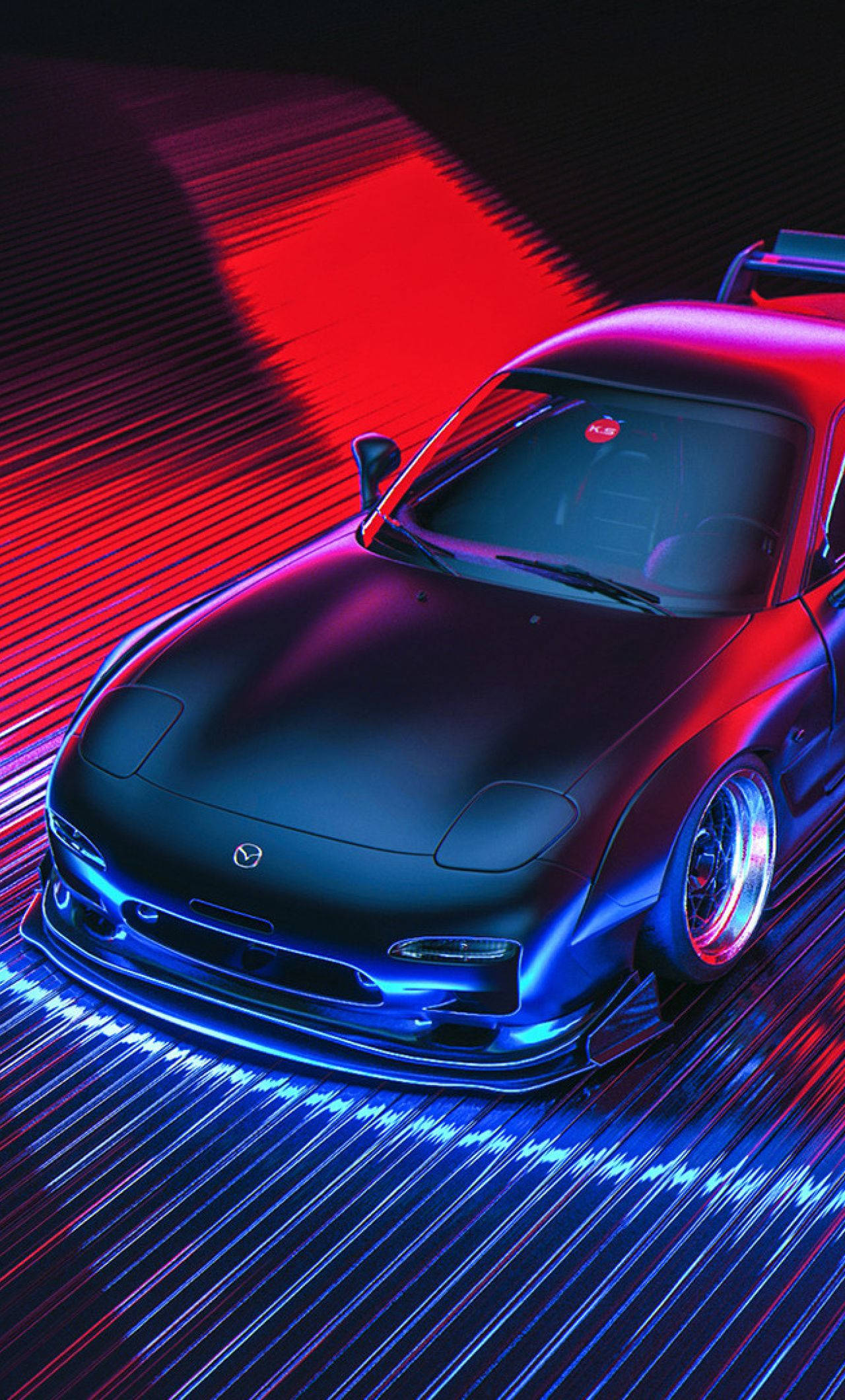 Download Fiery Black Mazda Rx 7 In Sunset Sky Wallpaper | Wallpapers.com