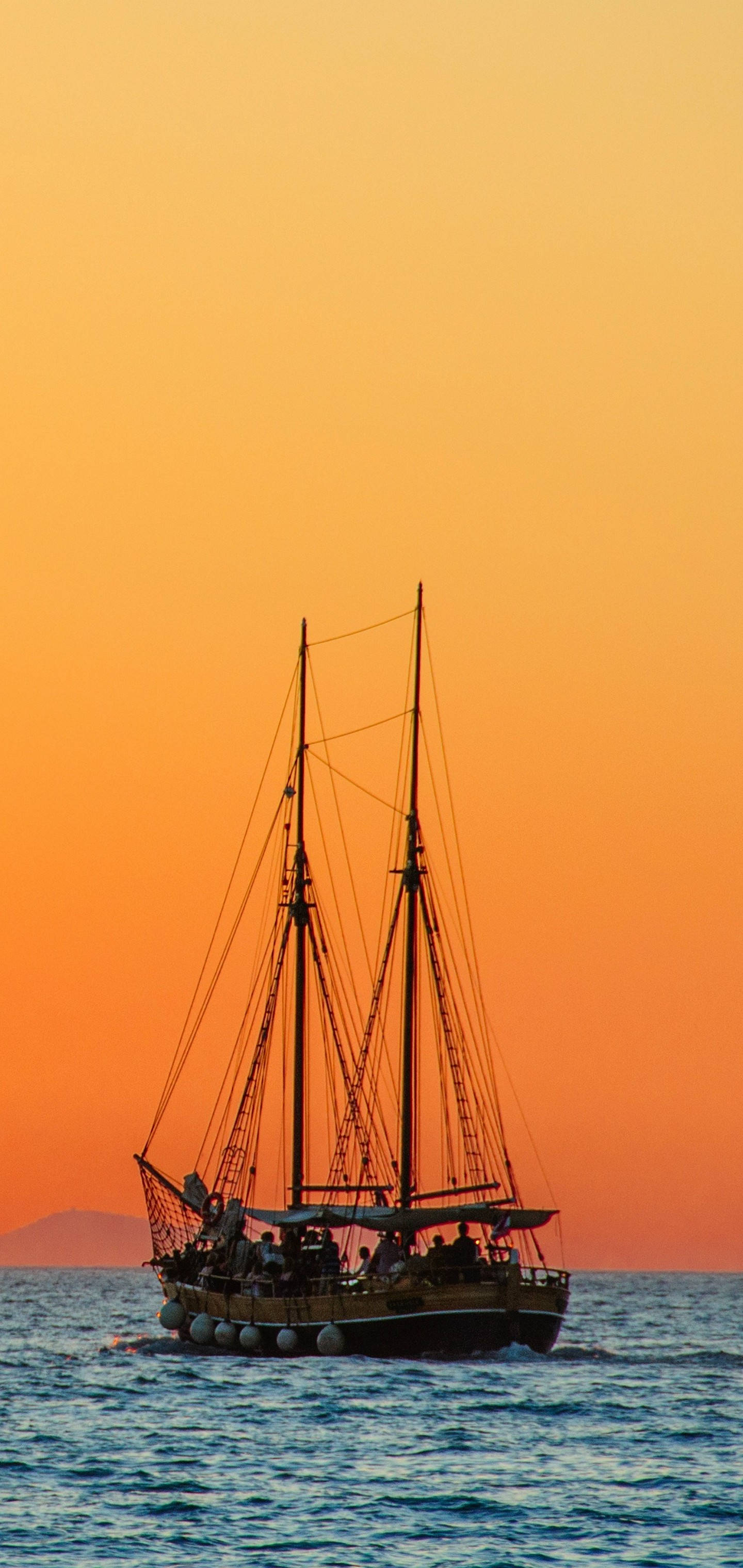 S10 Sailboat Orange Sky Background