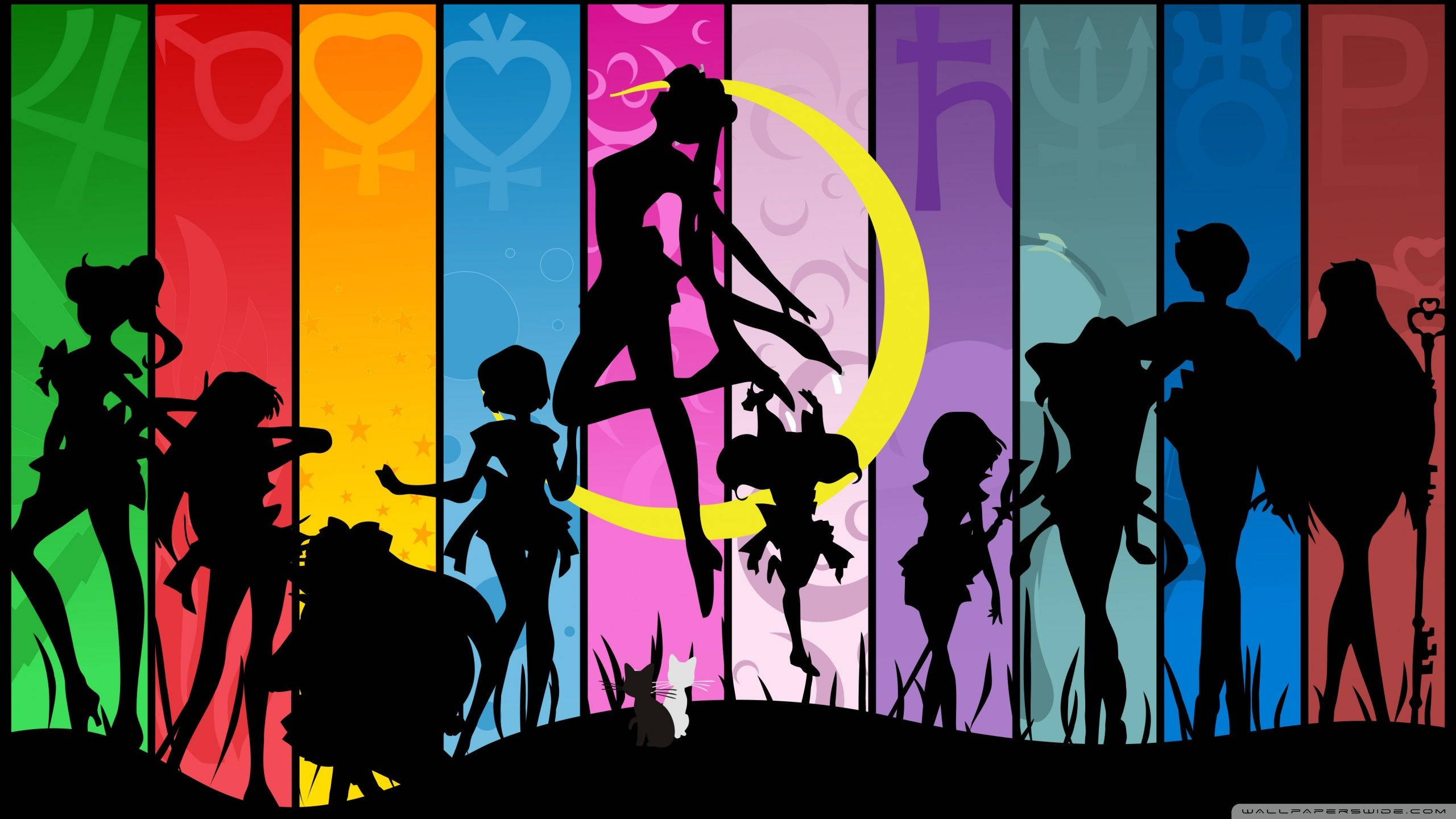 Sailor Moon Characters In Silhouette Background