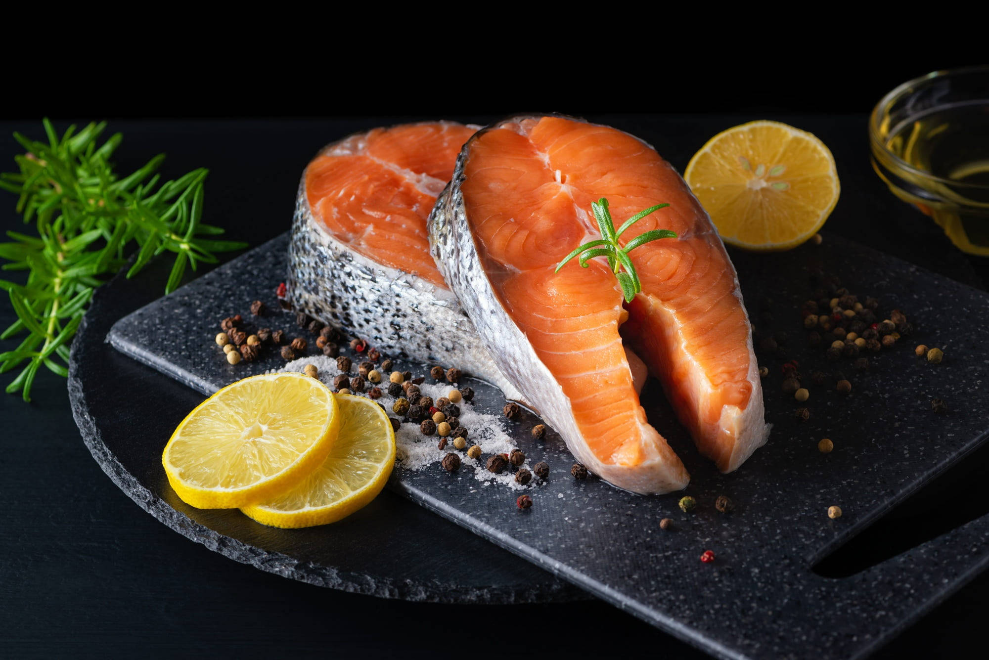 Download Salmon Steak With Peppercorn And Lemon Wallpaper | Wallpapers.com