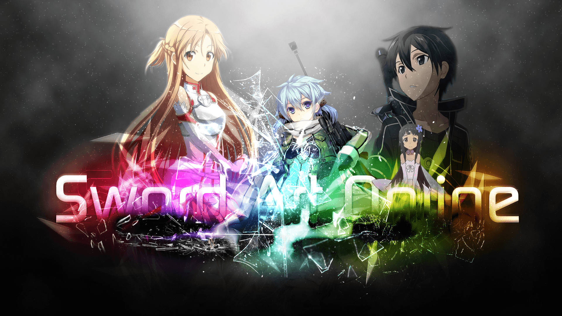 Sao Anime Neon Rainbow Logo Background