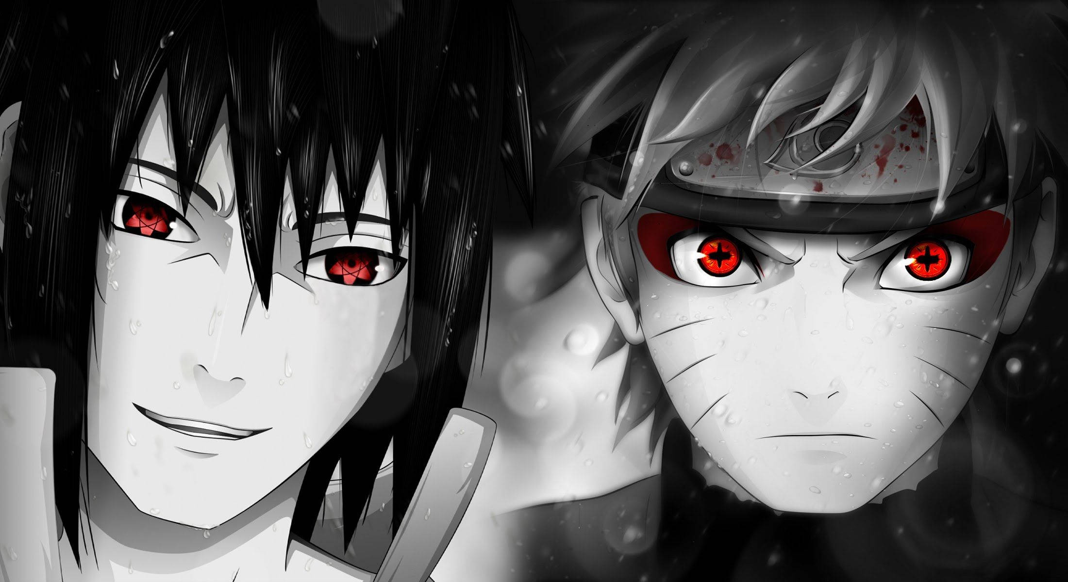 Sasuke's Sharingan And Naruto's Nine-tail Sage Mode Background