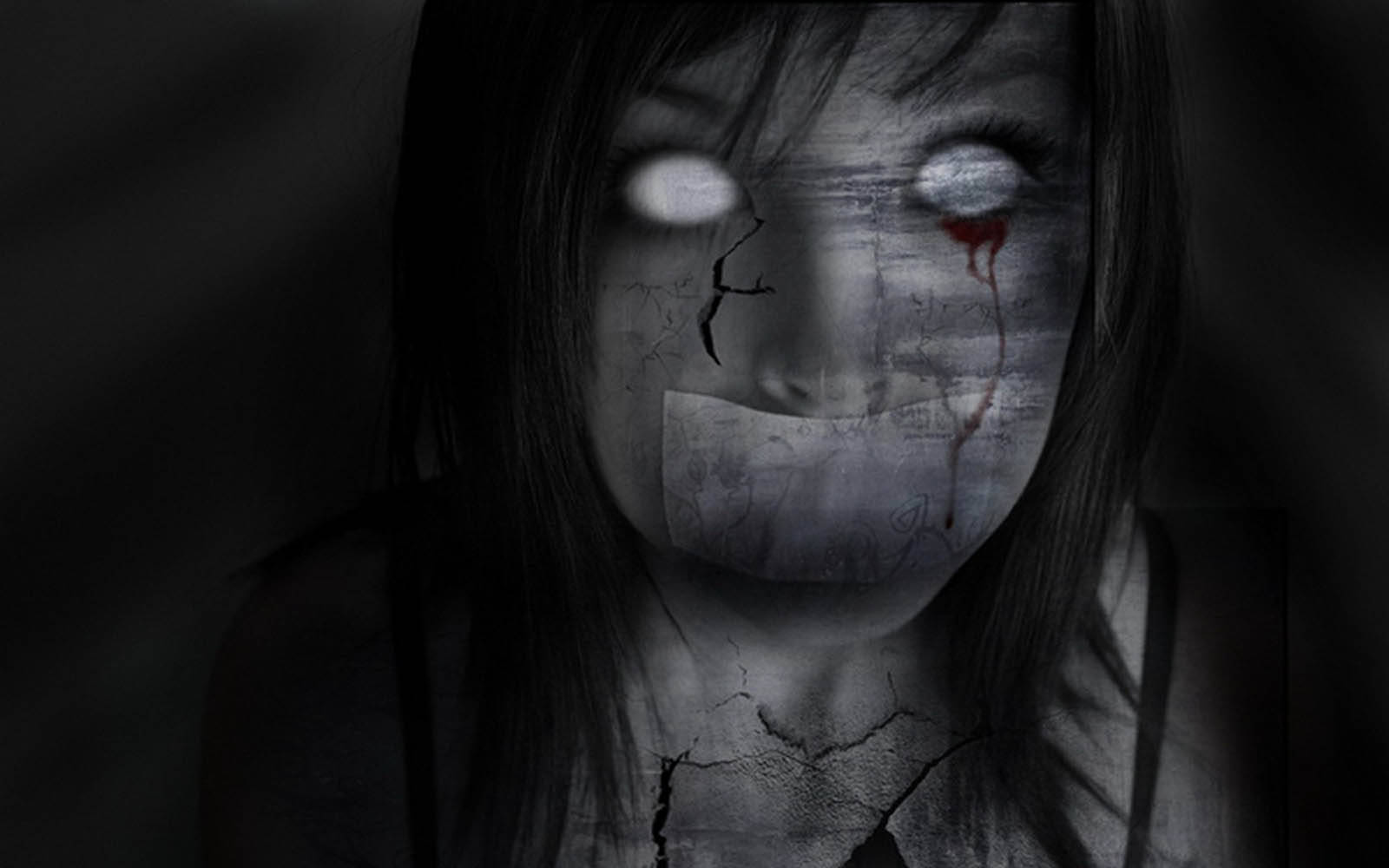 Scary Gothic Girl With Creepy White Eyes Background