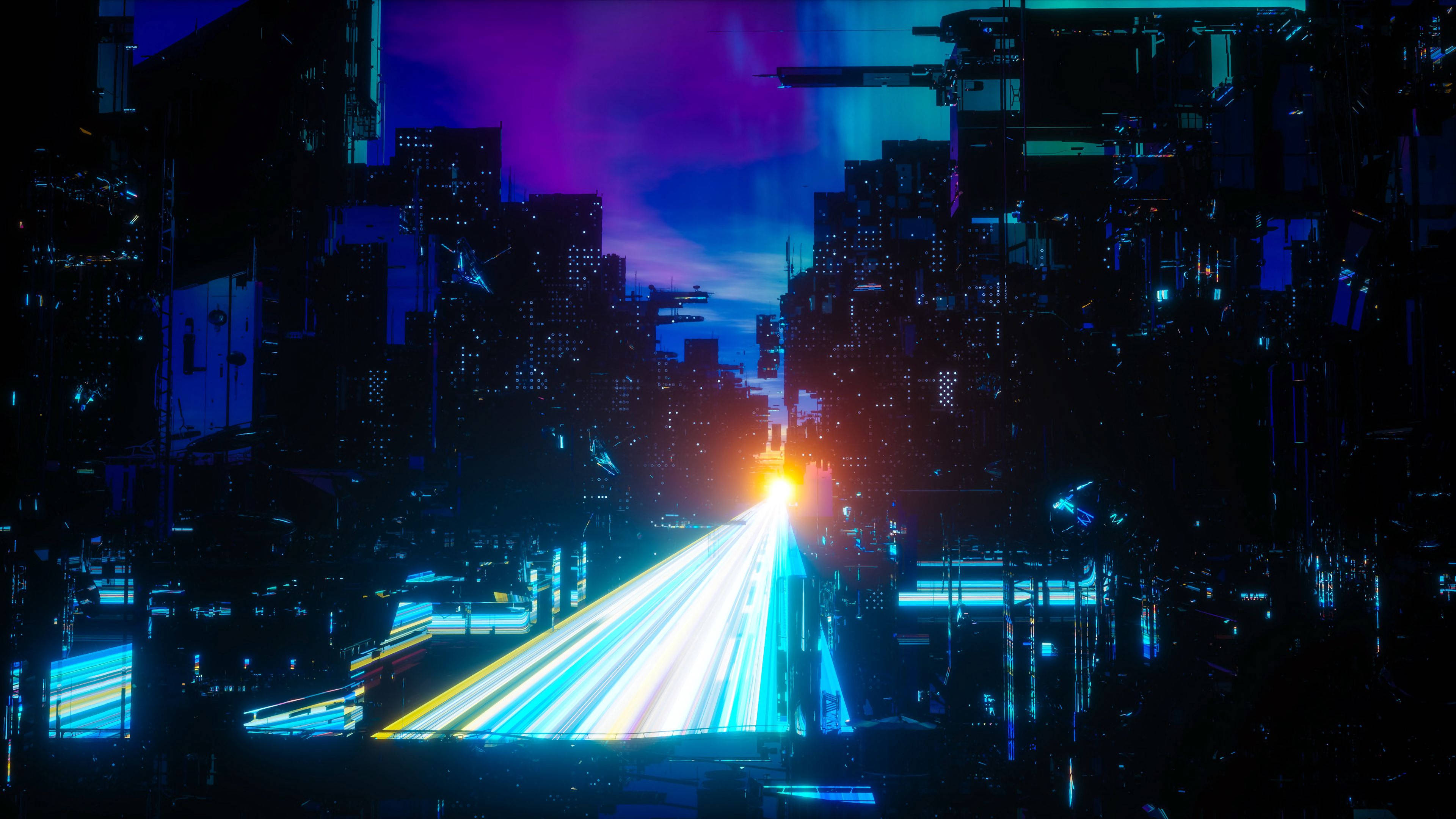 Sci-fi Abstract Neon City Background