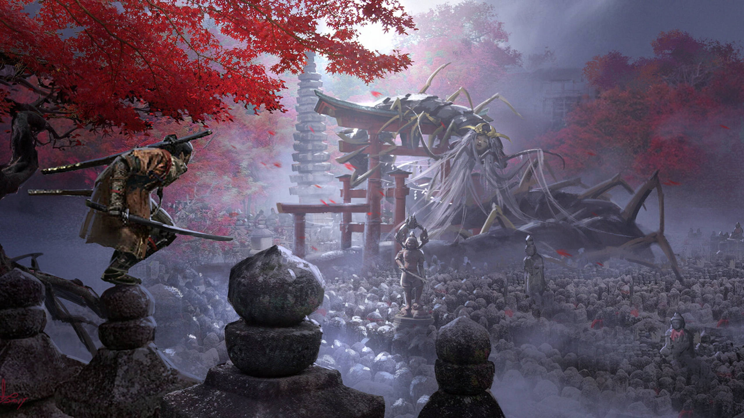 Sekiro Against Giant Centipede Background