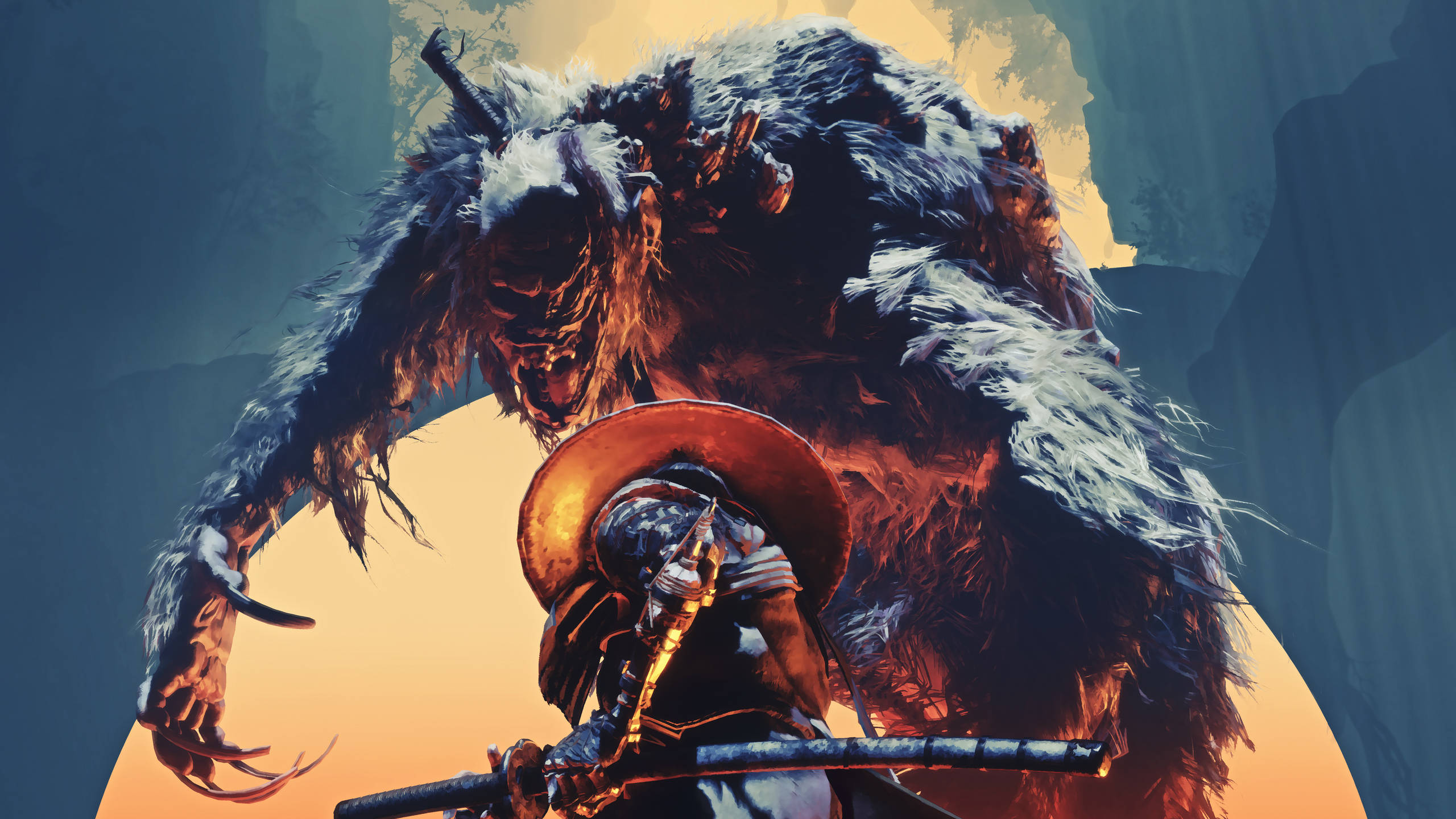 Sekiro And Guardian Ape In Aesthetic Background