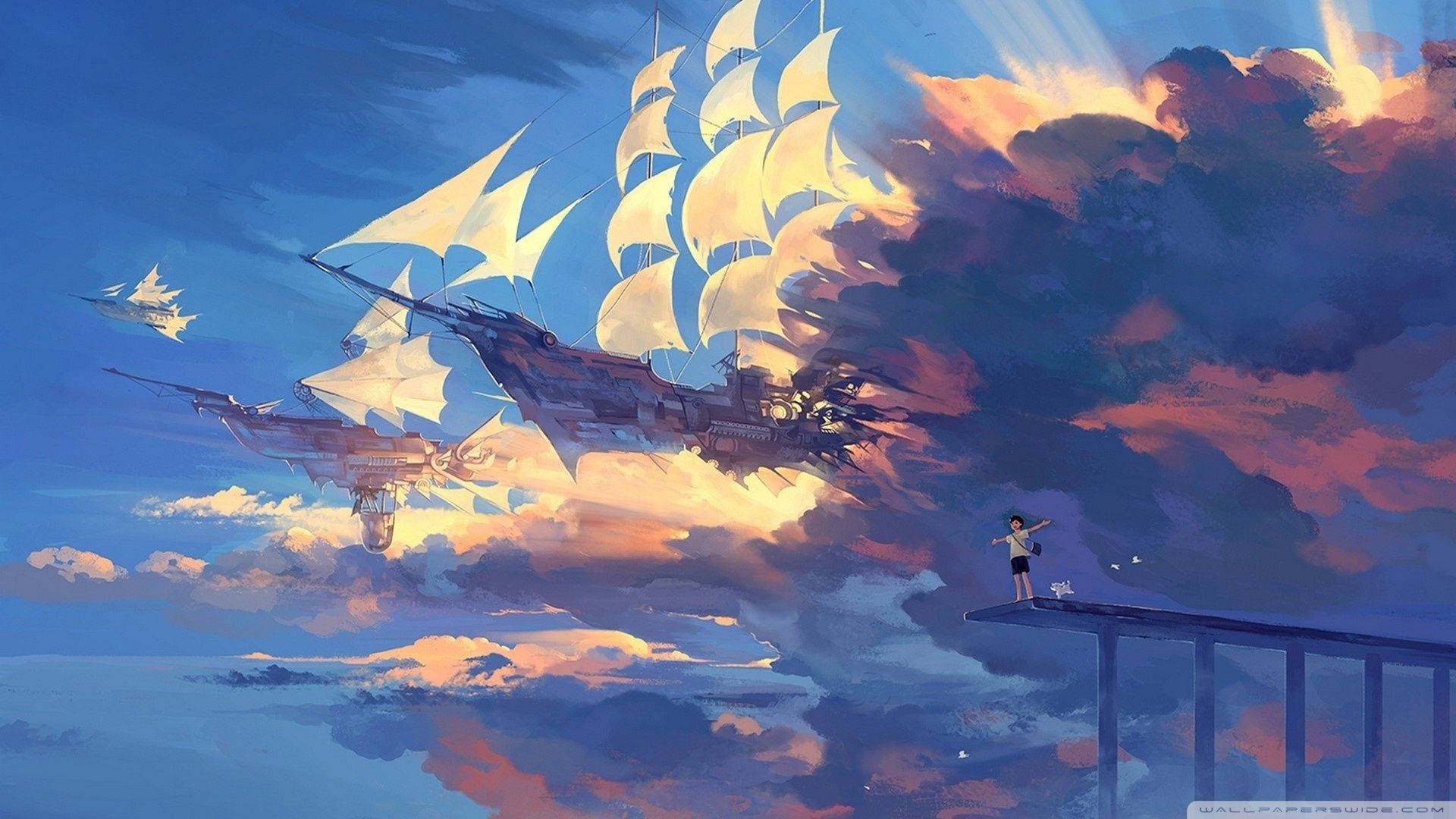 Ship In The Sky Anime Scenery Background
