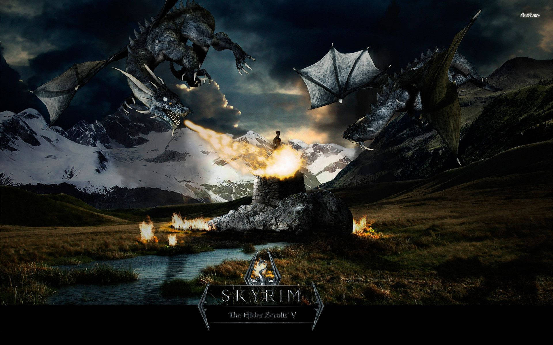 Skyrim Fire Dragons Background