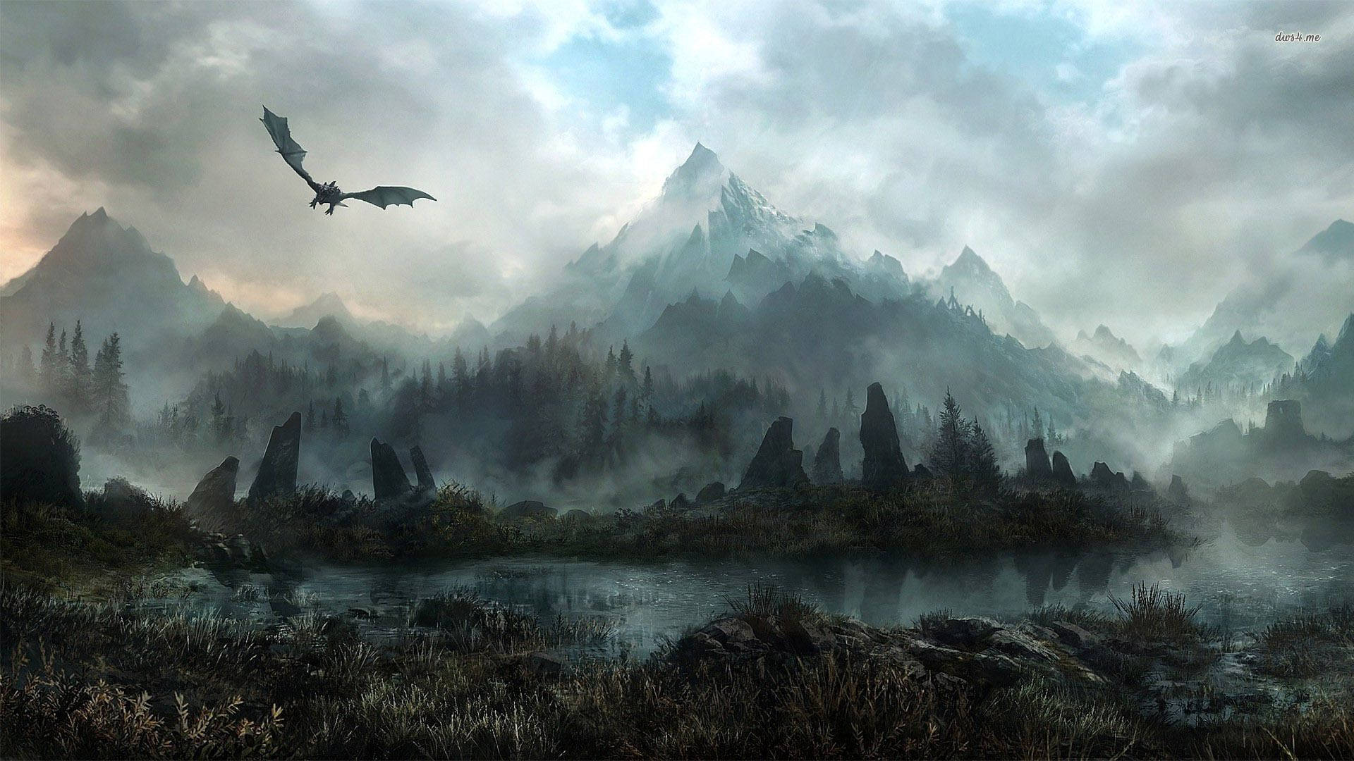 Skyrim Flying Dragon Background