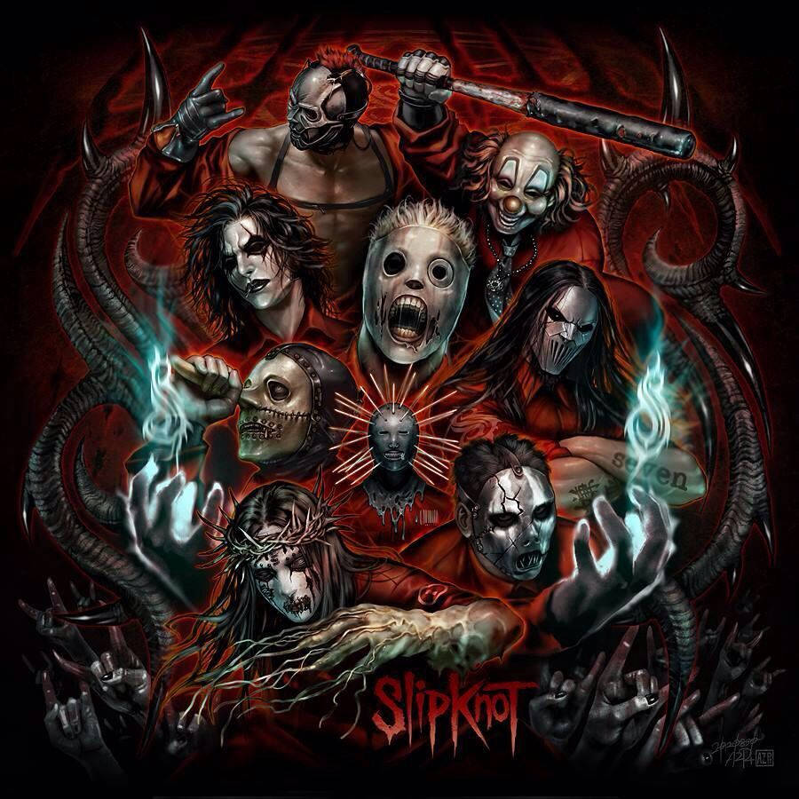 Slipknot Members In Promotional Poster Background