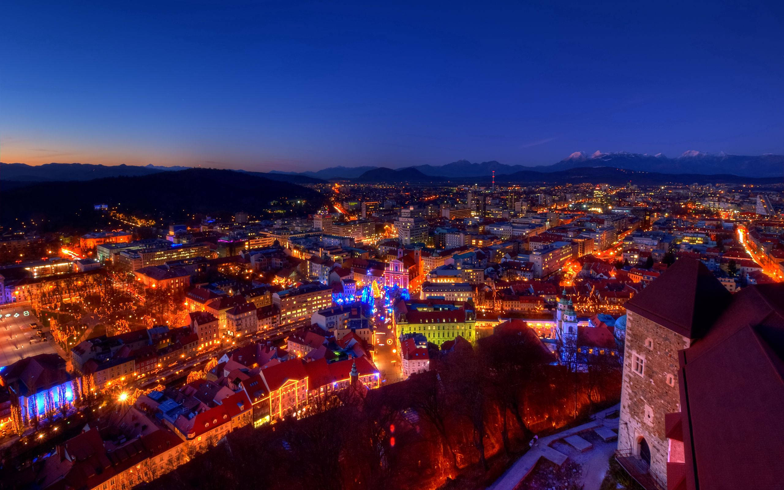 Slovenia Christmas Lights Aerial Background