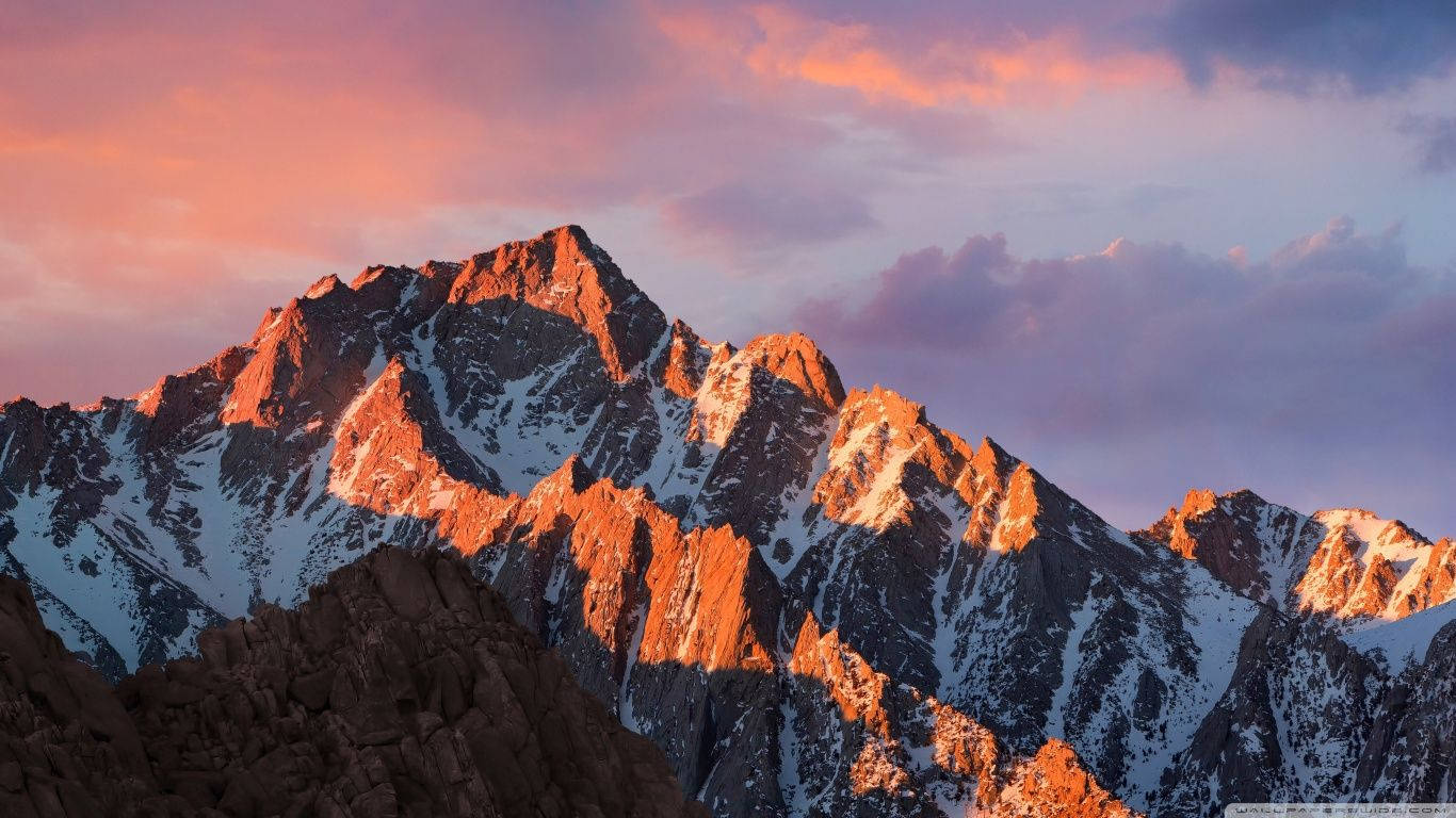 Snow Mountain Peaks Sunset Background