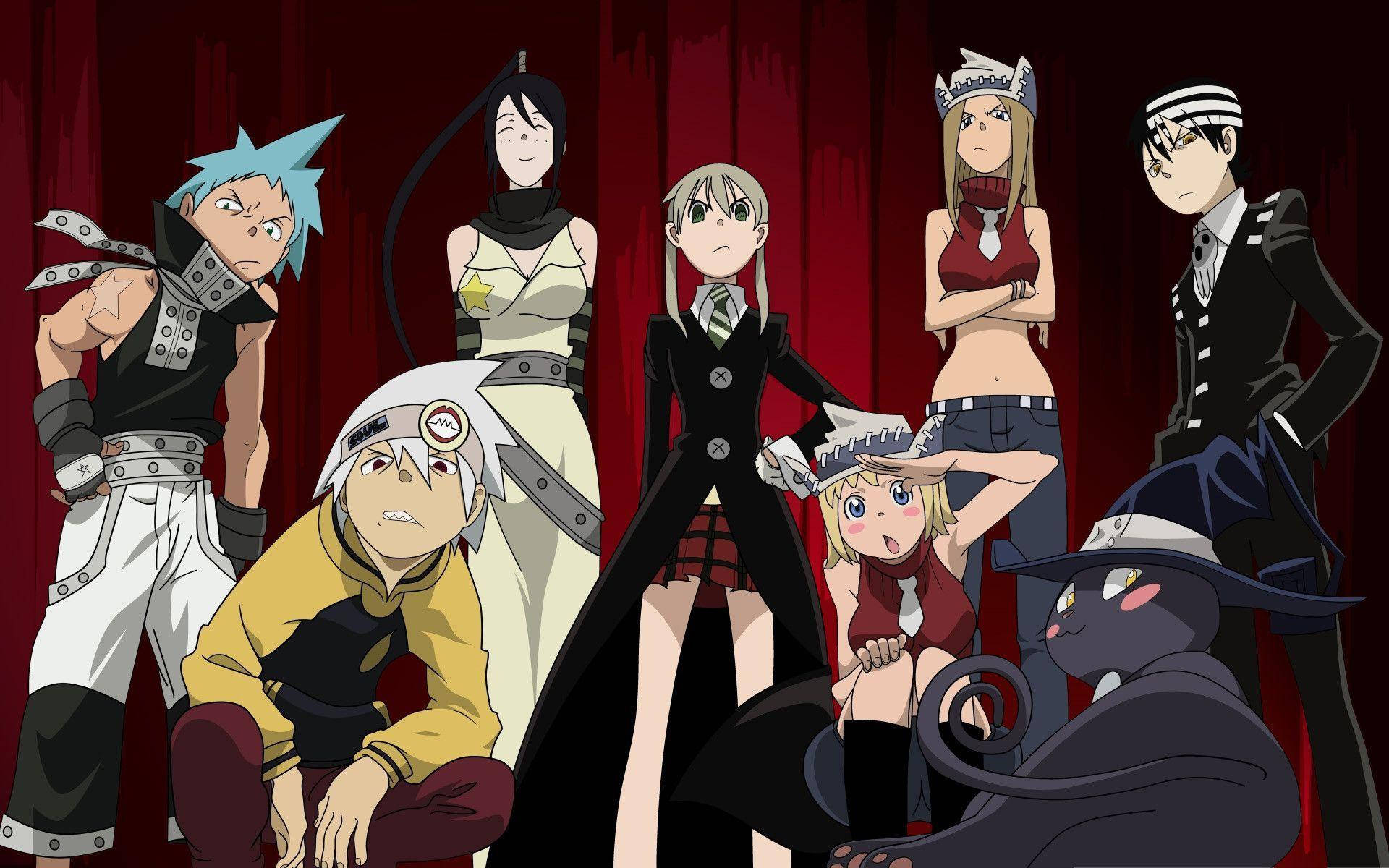 Soul Eater Main Characters Red Background Background