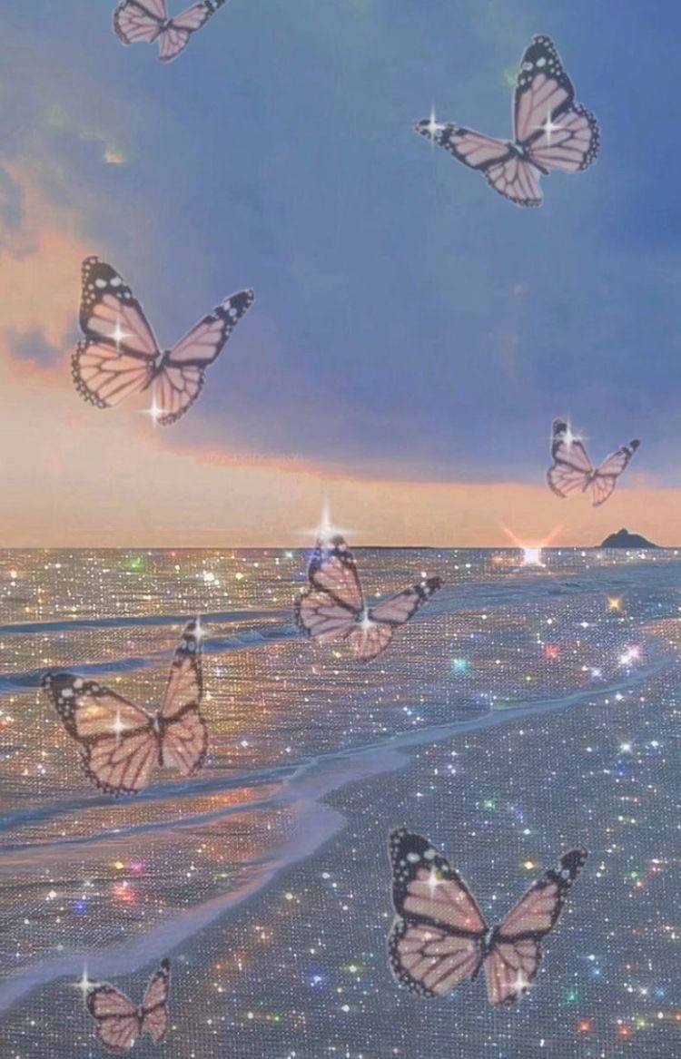 Download Sparkling Blue Sky Butterflies Picsart Wallpaper 