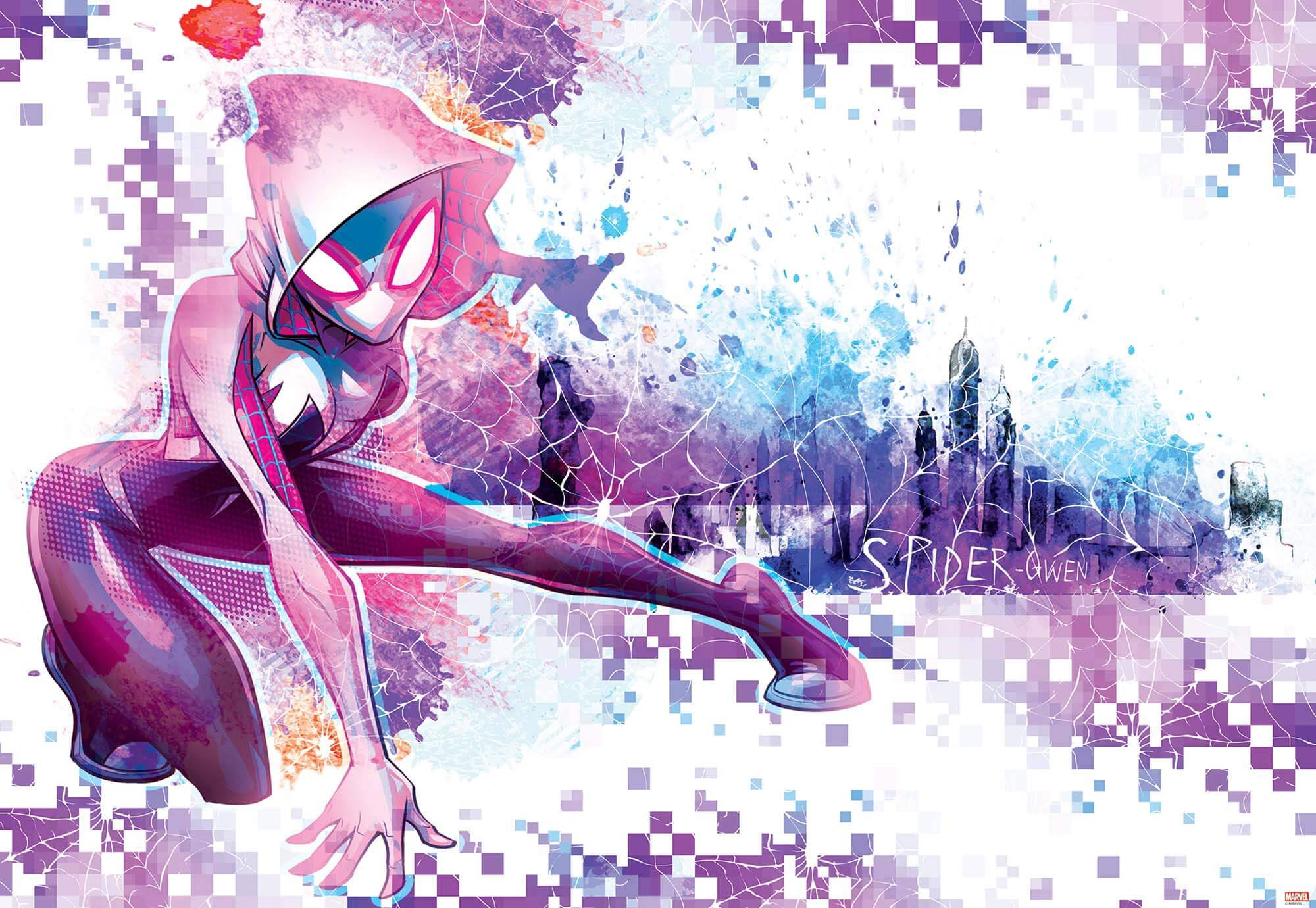 Spider Gwen Purple Pixel Art Background
