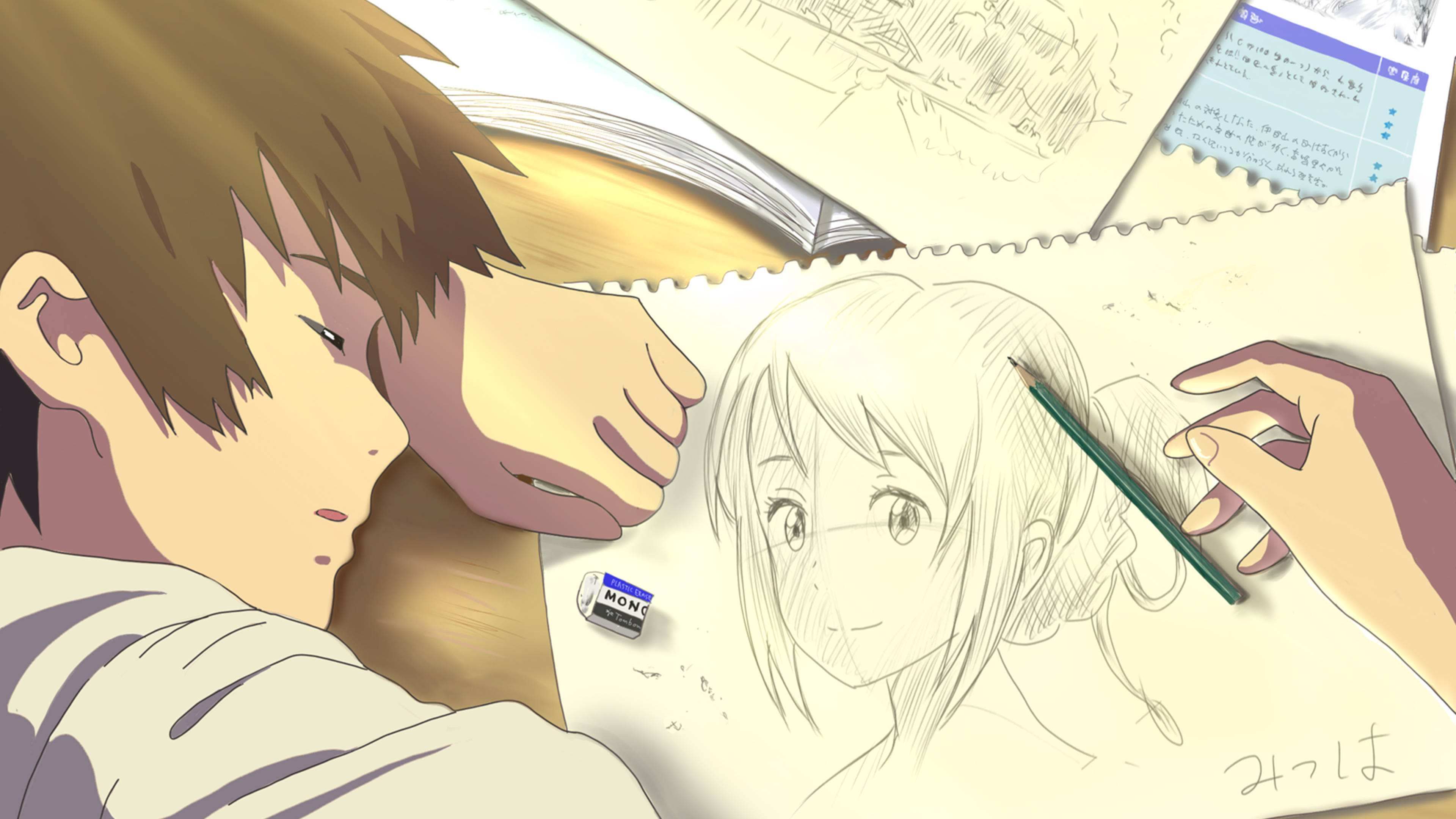 Download Taki Drawing Mitsuha Your Name 4k Wallpaper