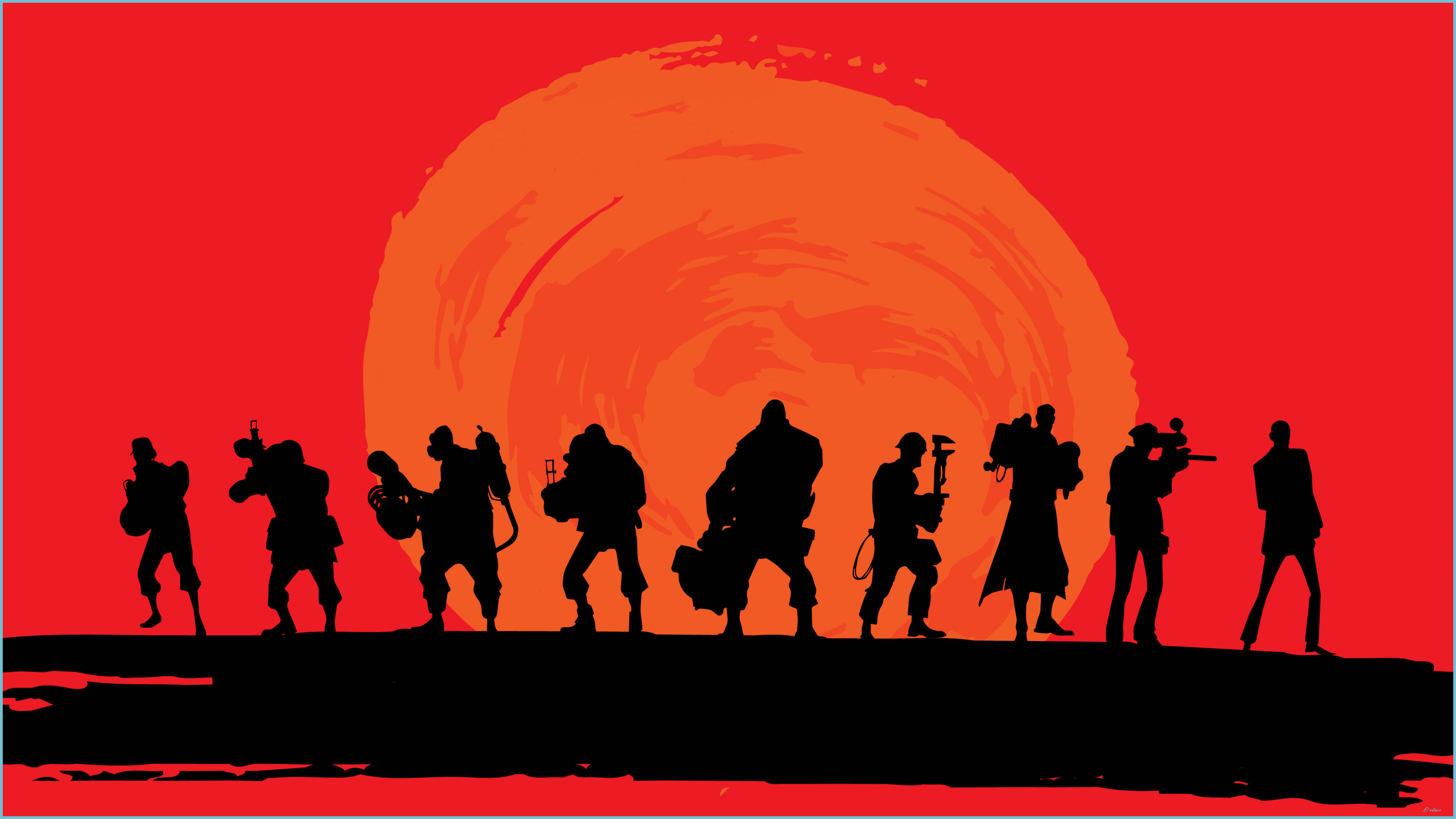 Tf2 Characters On Red Background Background