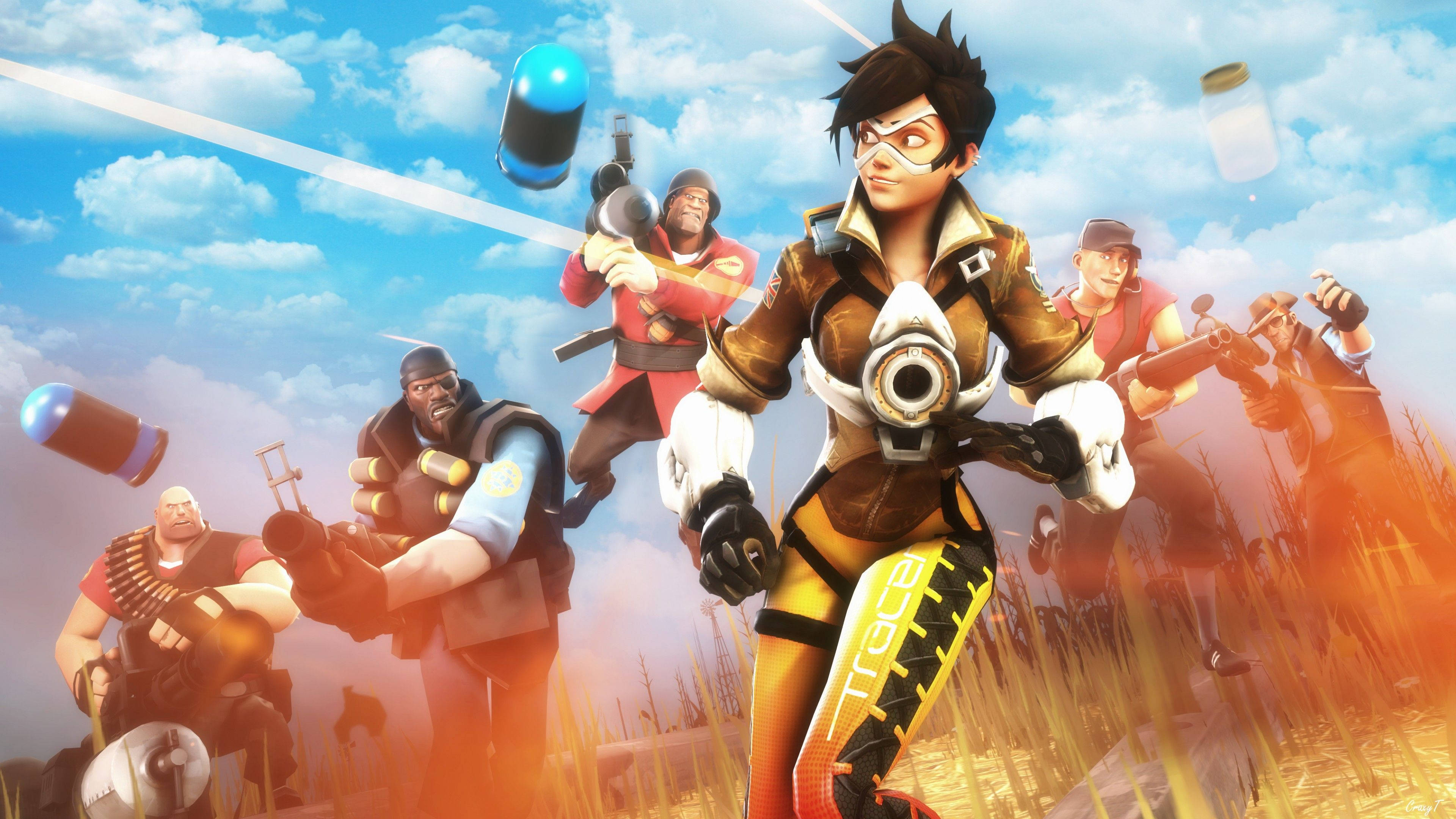 Tf2 Team Vs. Overwatch Tracer Background