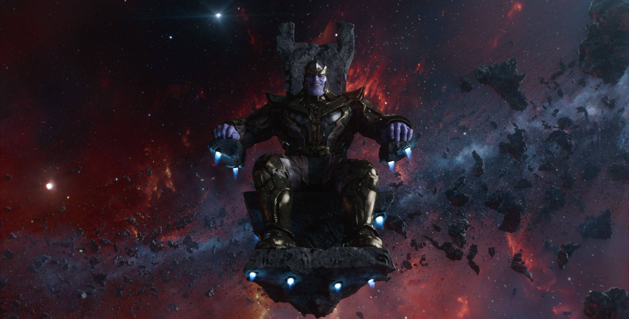 Thanos In Space With A Spaceship Background
