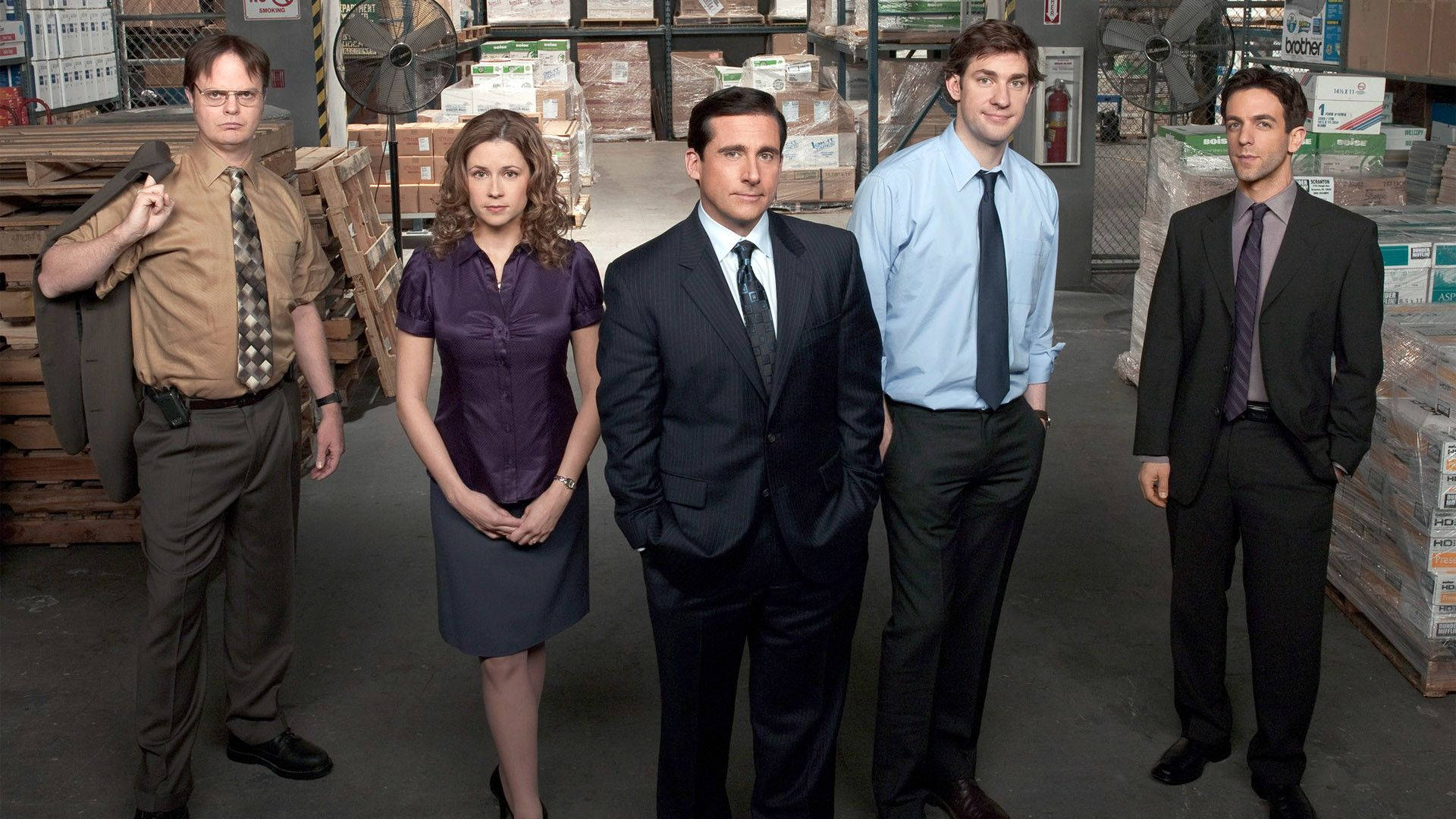 The Office Characters In Warehouse Background