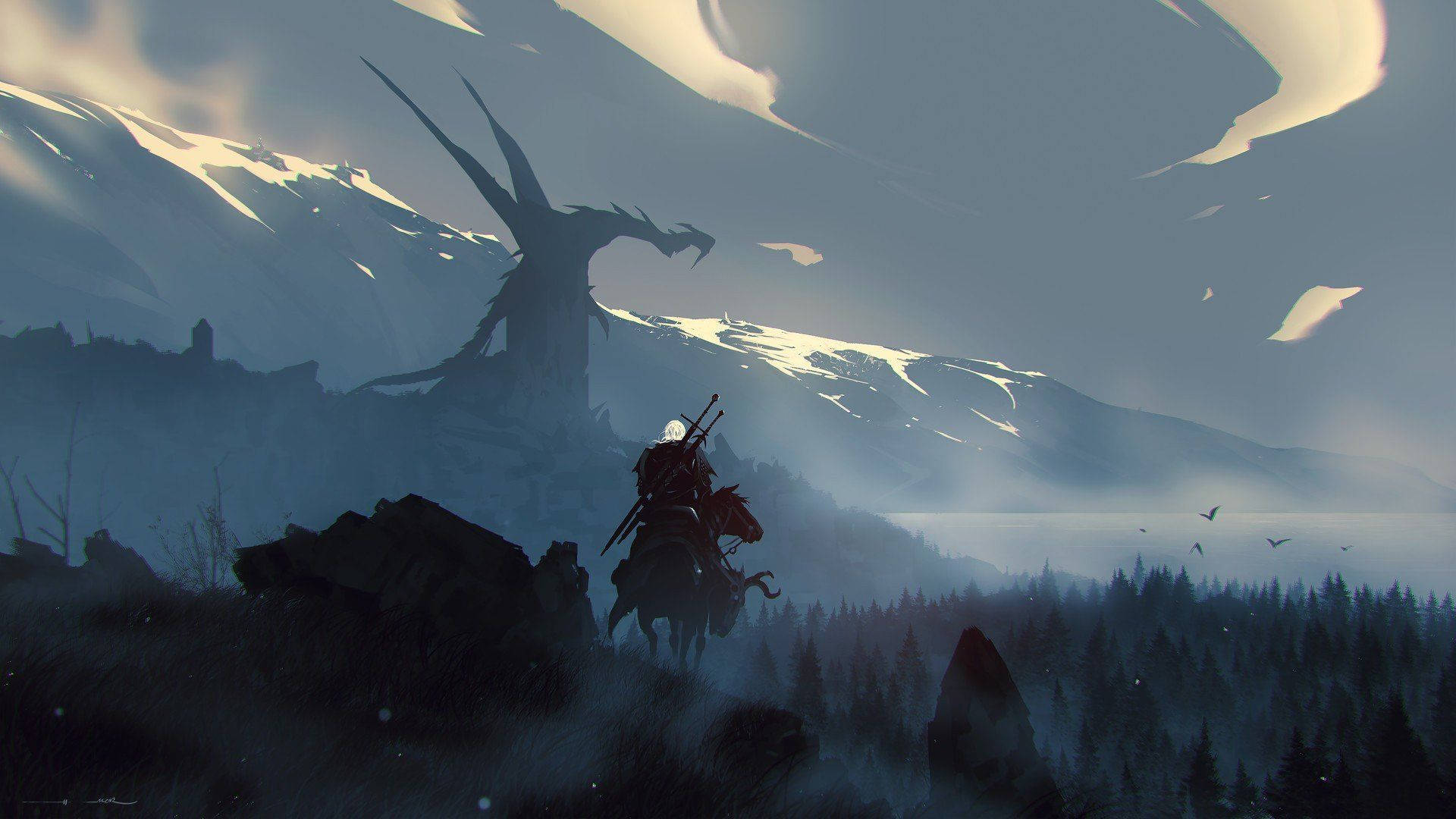 The Witcher 3 Geralt Through Mountains Background