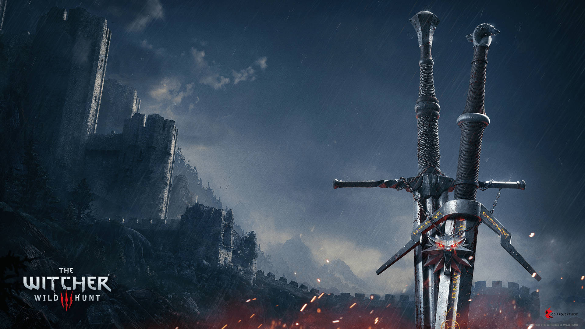 The Witcher 3 Swords And Rainy Castle Background