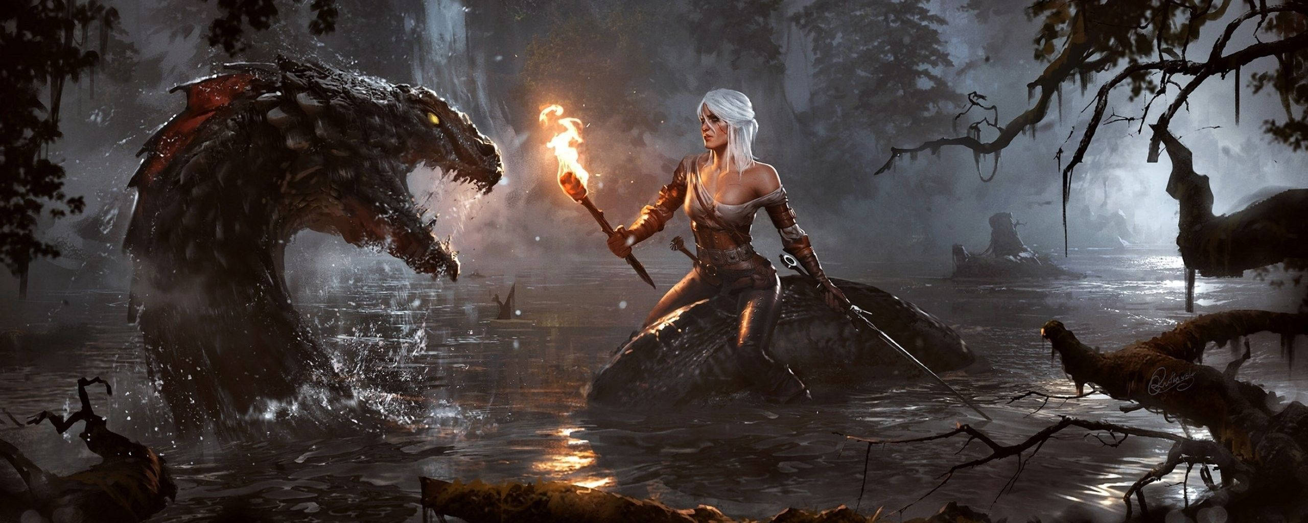 The Witcher 3 Wild Hunt Ciri Water Dragon Background