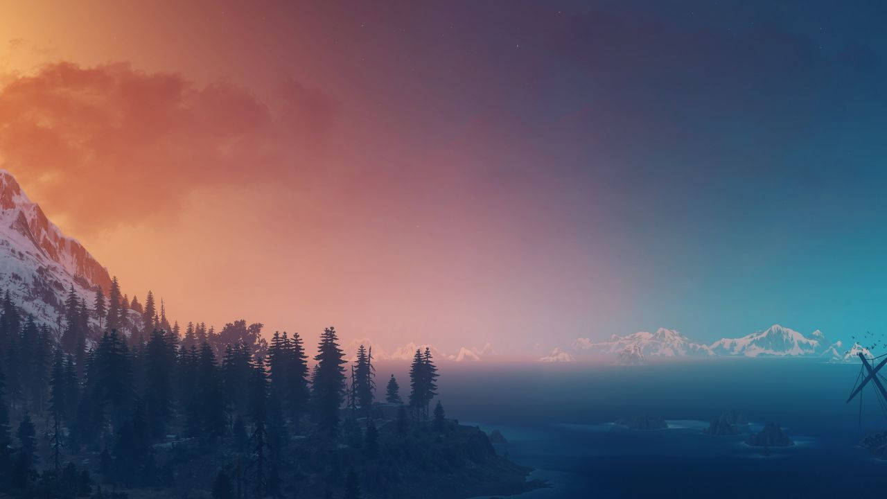 The Witcher 3 Wild Hunt Mountain Sunset Landscape Background