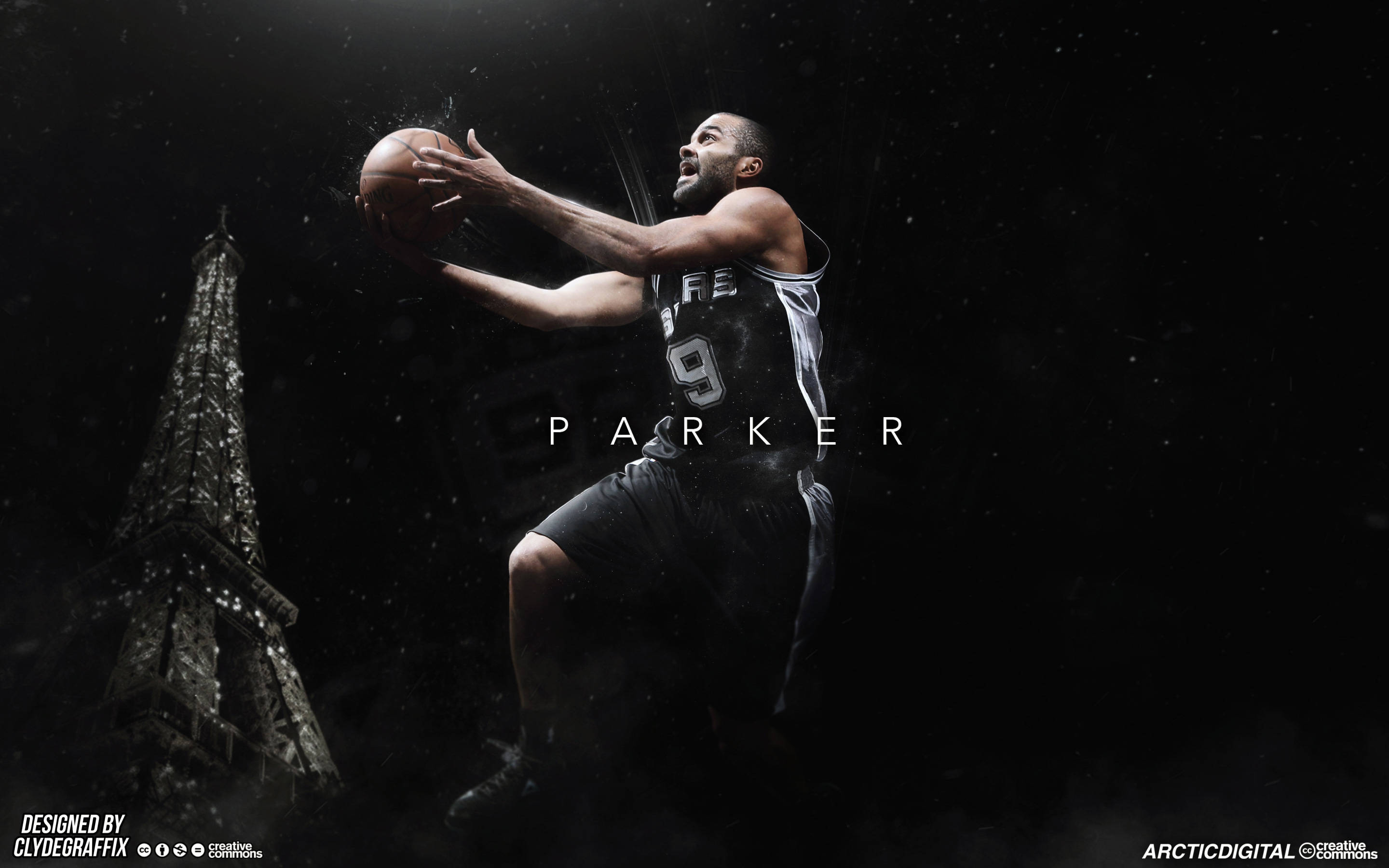 Downloaden Tony Parker Dunkler Eiffelturm | Wallpapers.com