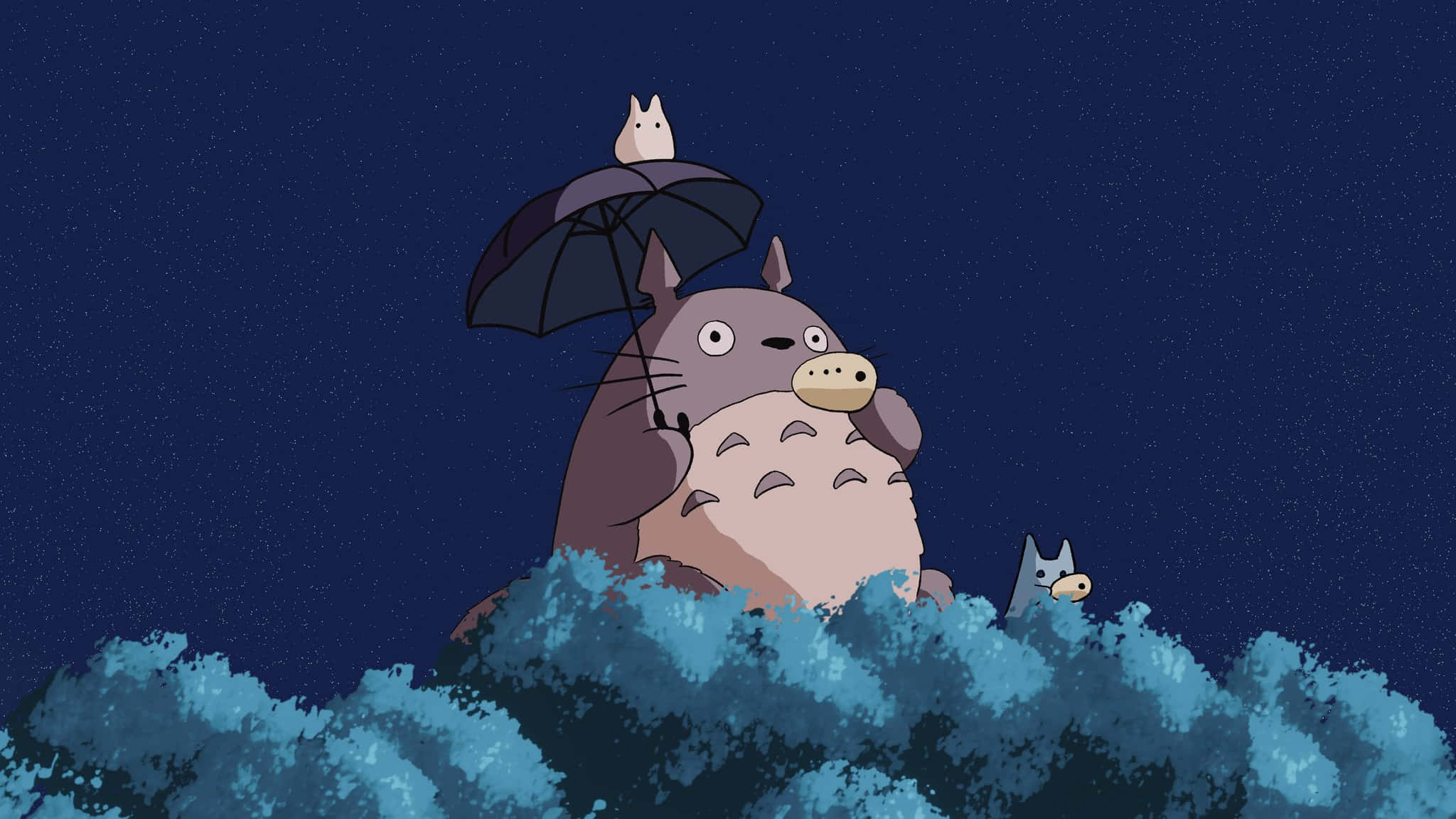 Download a totoro sitting on a tree with an umbrella Wallpaper ...