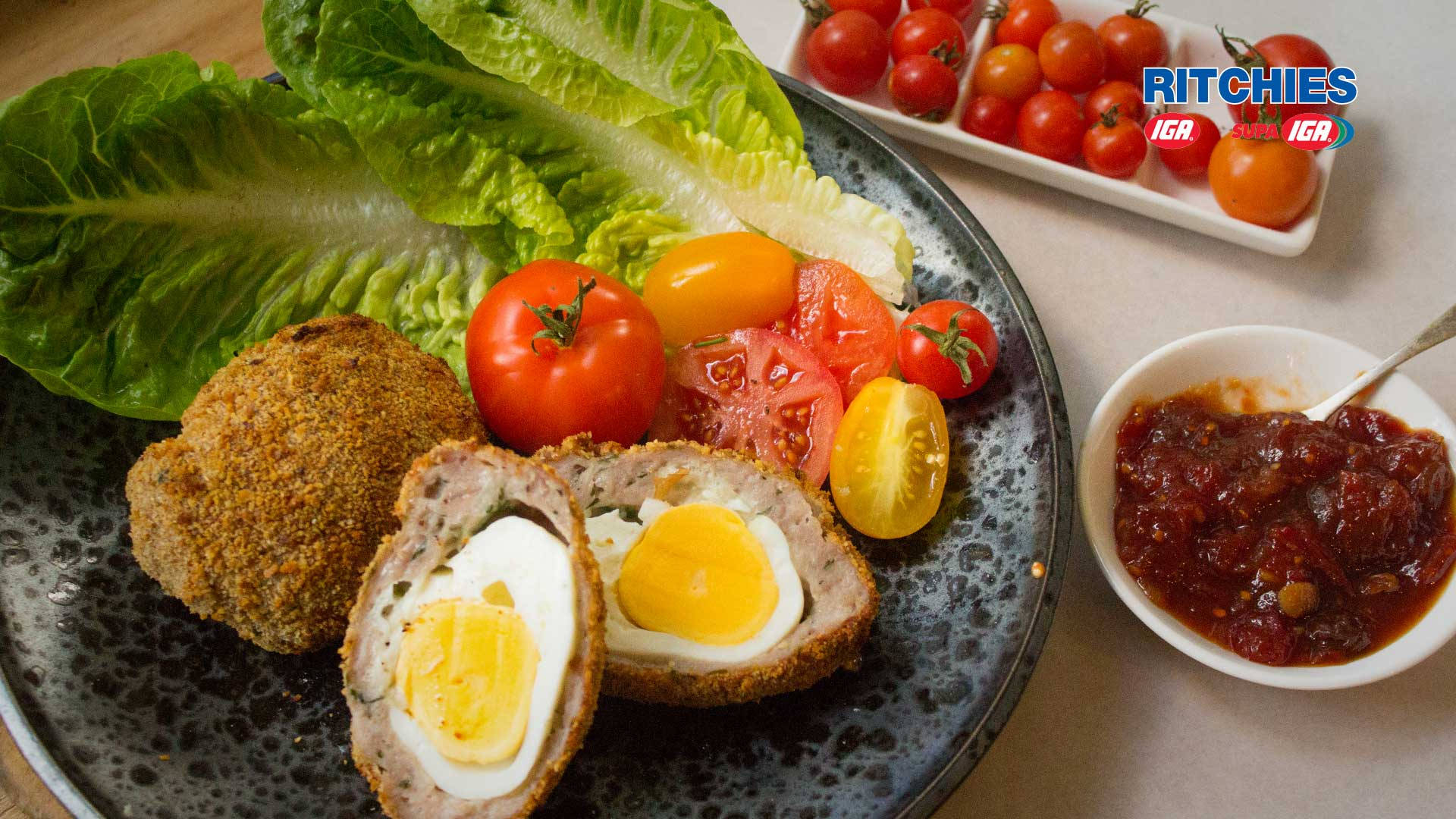 Download Traditional British Scotch Eggs Dish With Tomato Relish