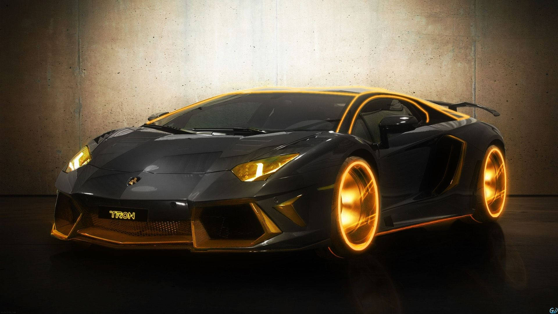Tron Black Orange Lamborghini Aventador Background