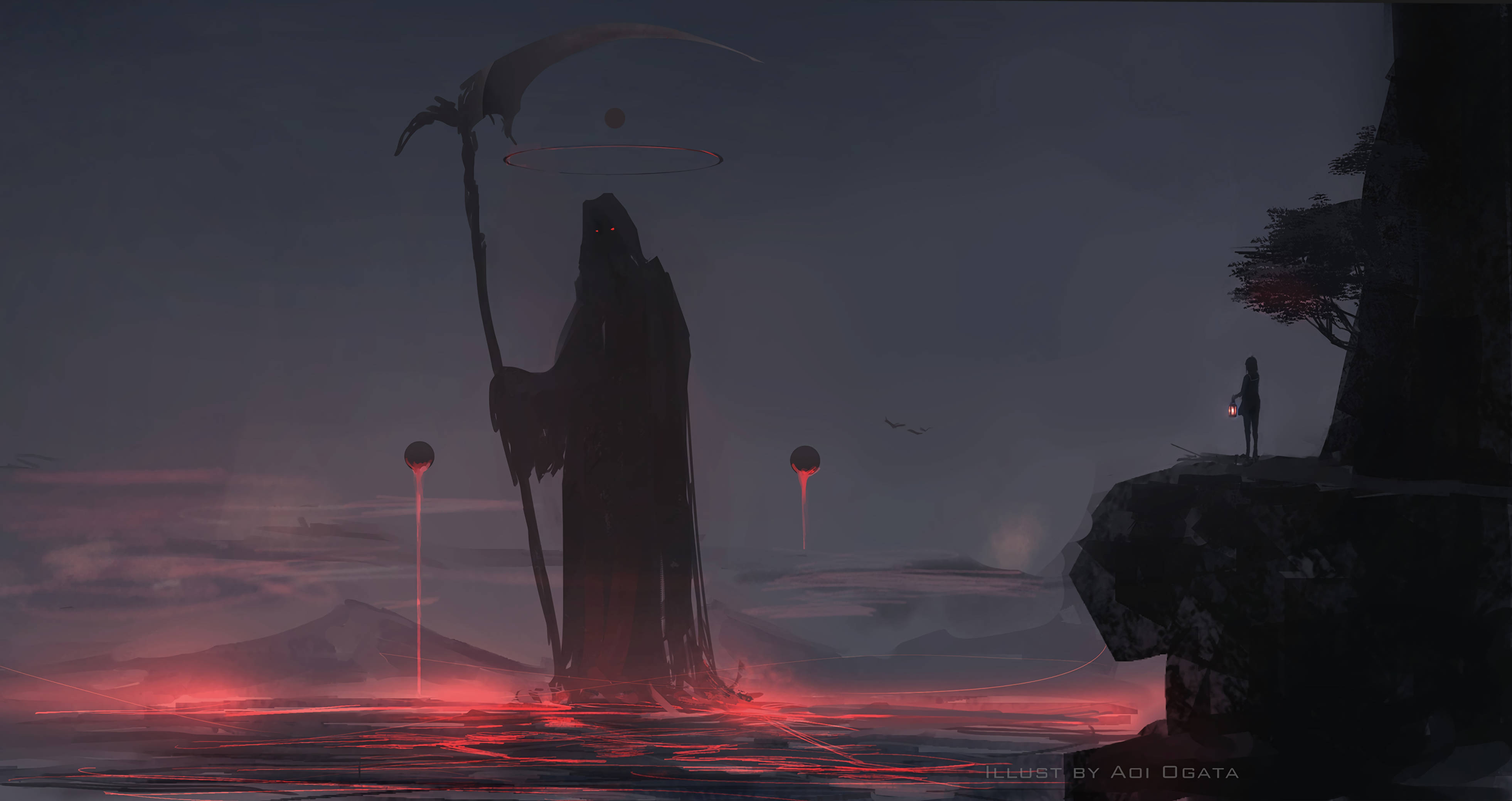 Underworld Grim Reaper Silhouette Background