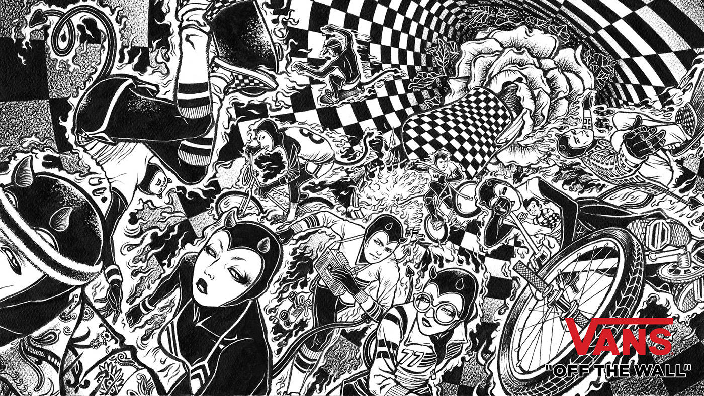 Vans Off The Wall Black And White Comics Background