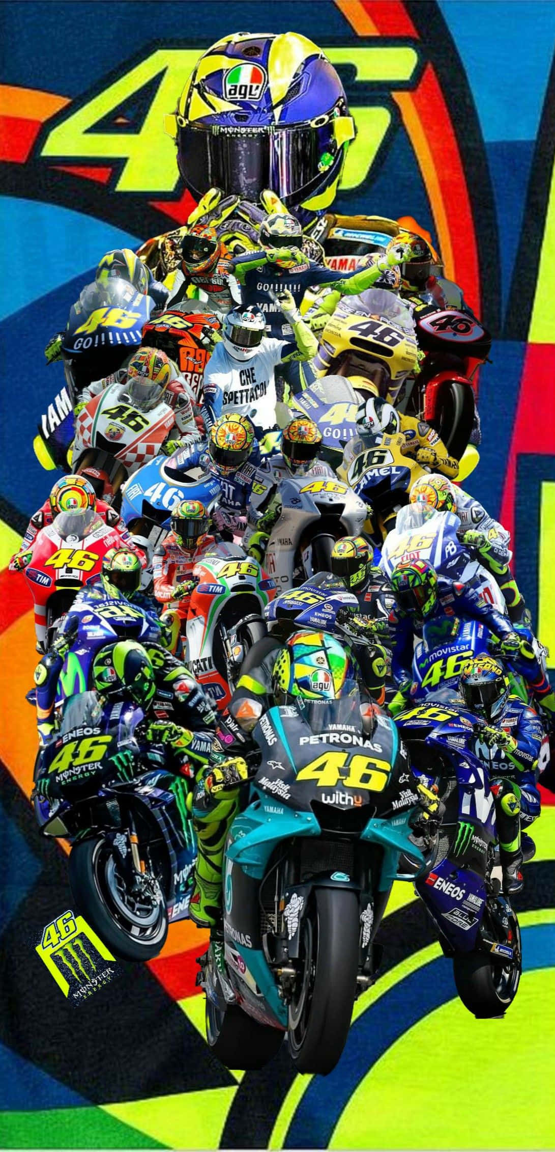 Download Vr46 Colorful Motorcycle Poster Wallpaper | Wallpapers.com