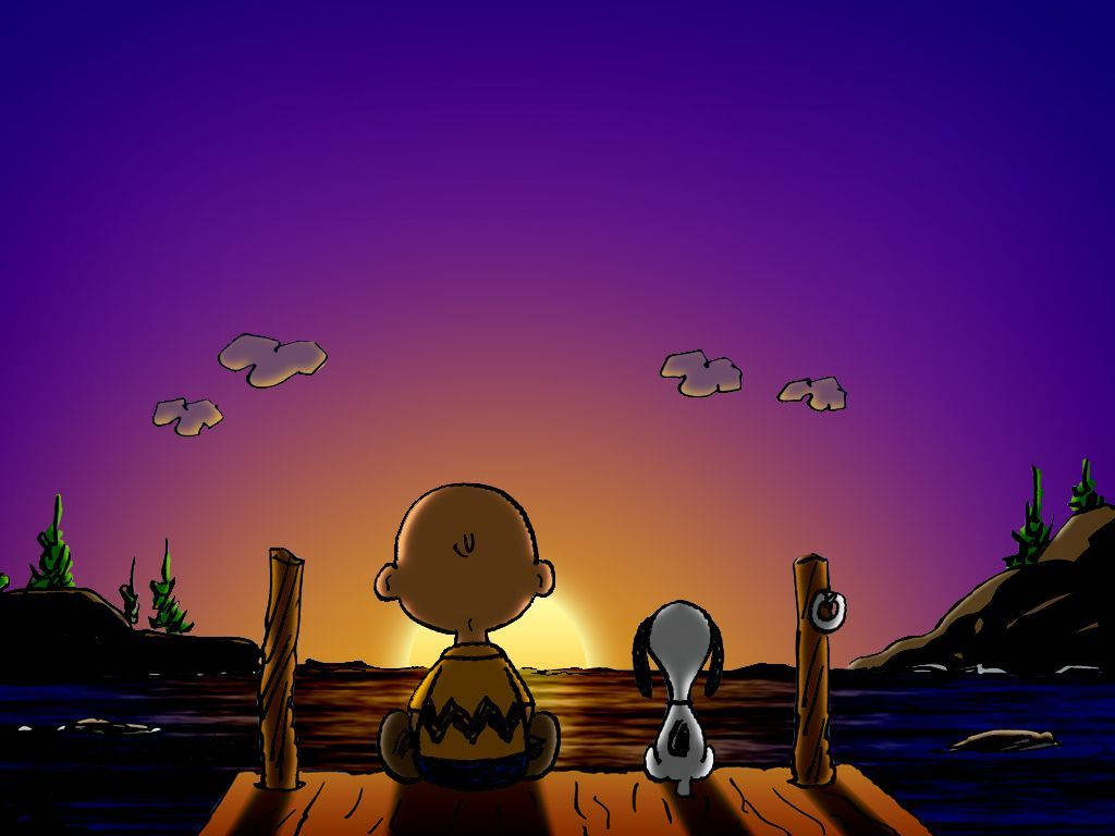 Watching Sunset With Charlie Brown Background