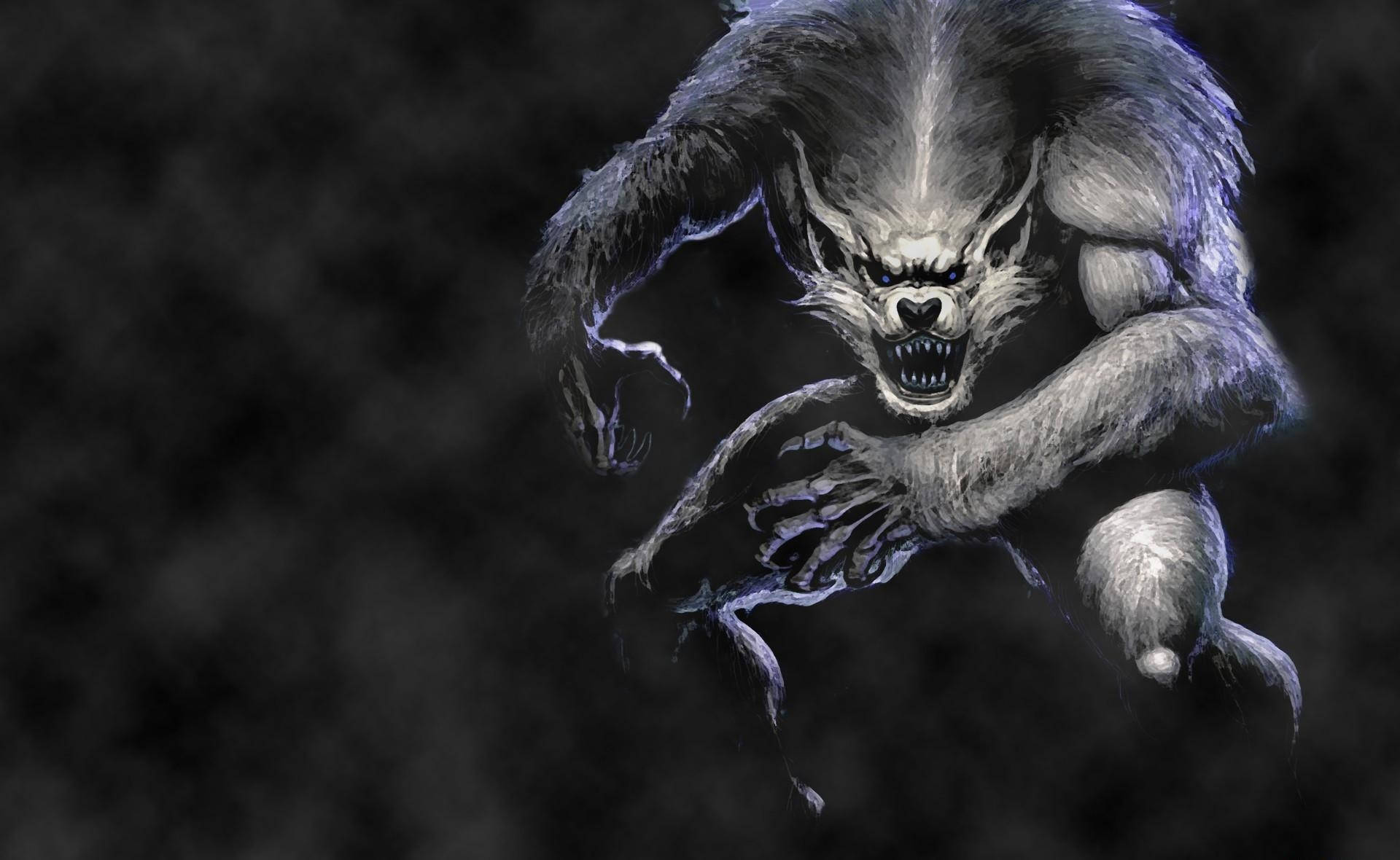Werewolf In Misty Black Background
