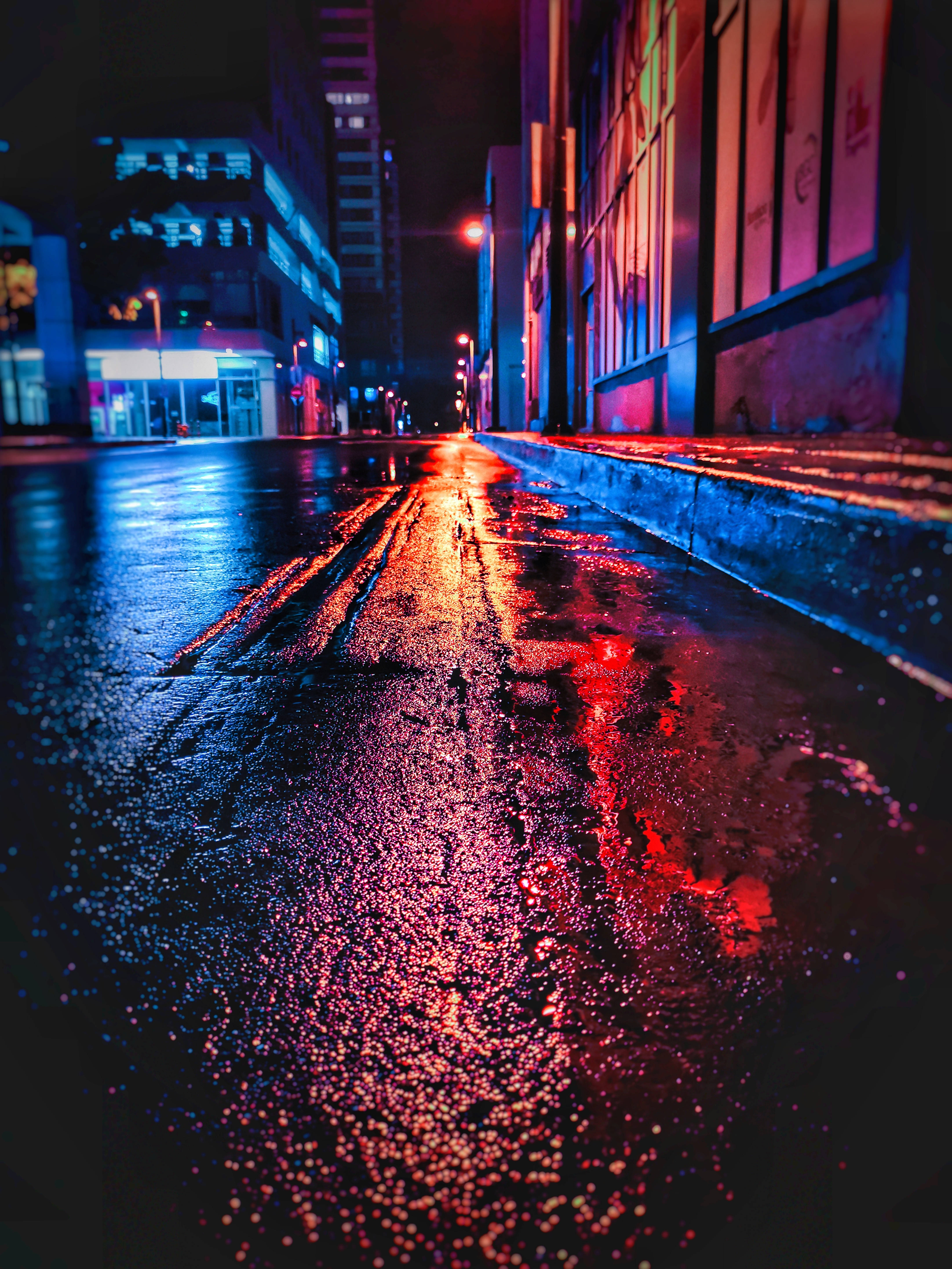 Wet Street Neon City Background