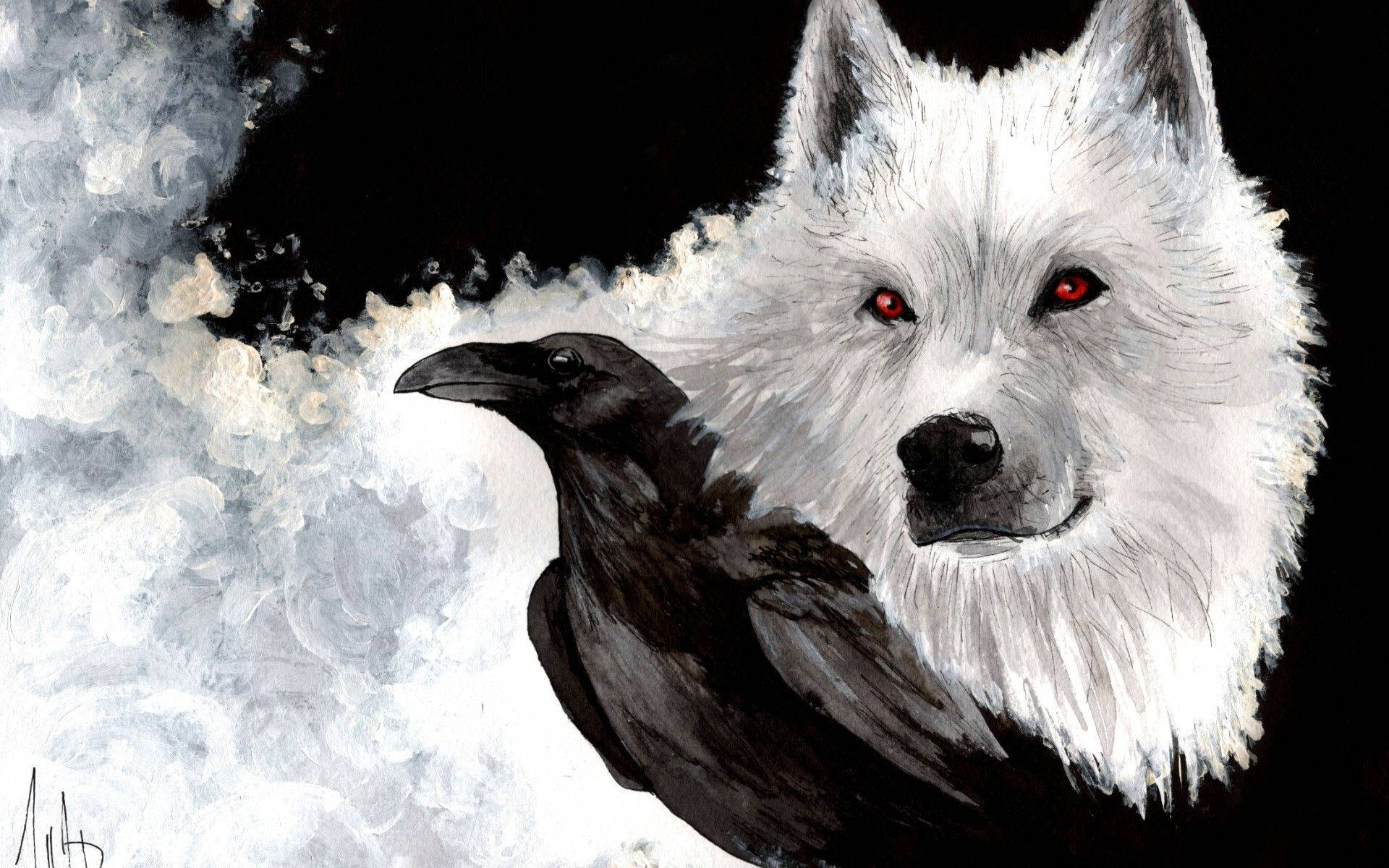 White Wolf And Black Eagle Background