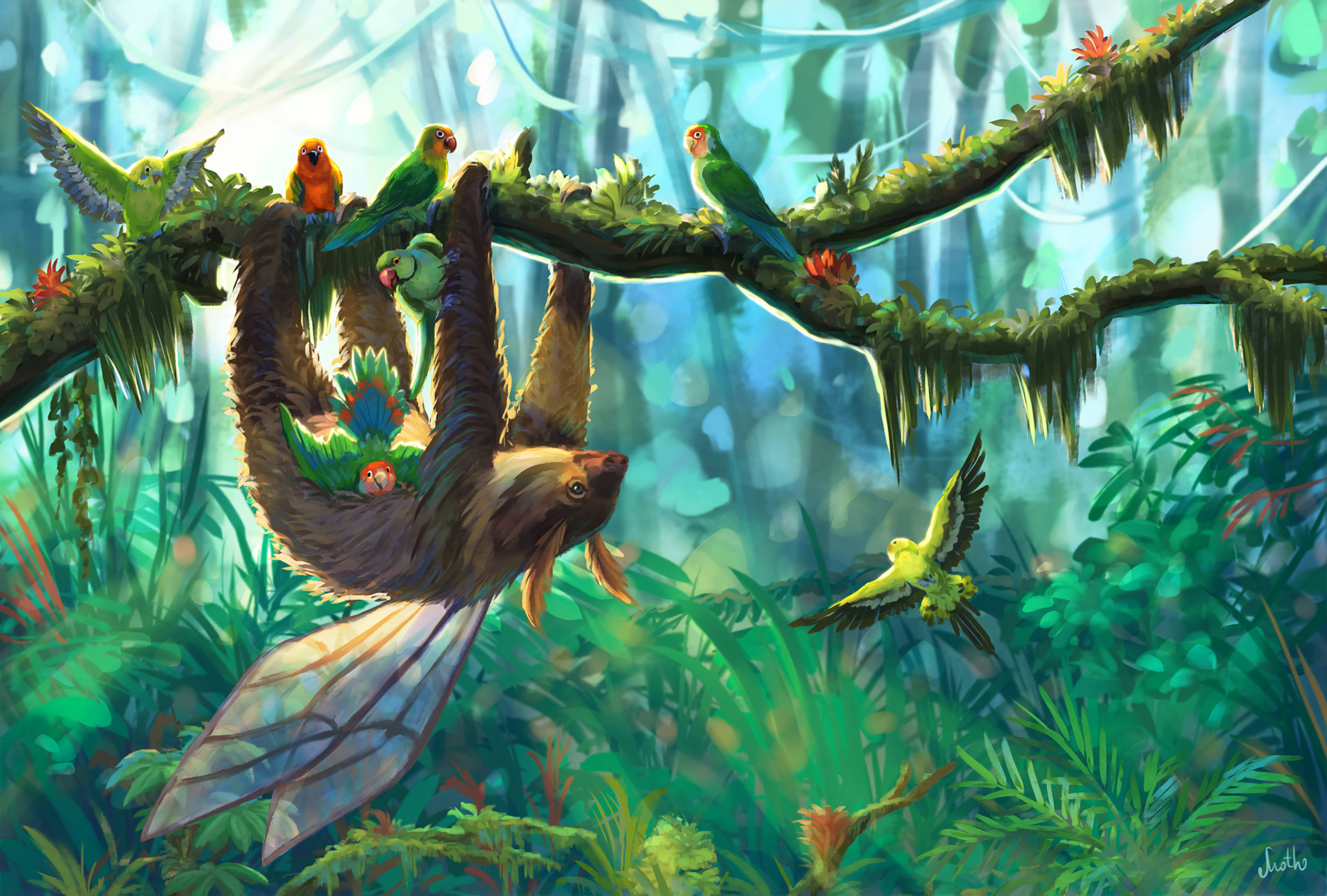 Winged Sloth In The Jungle Background