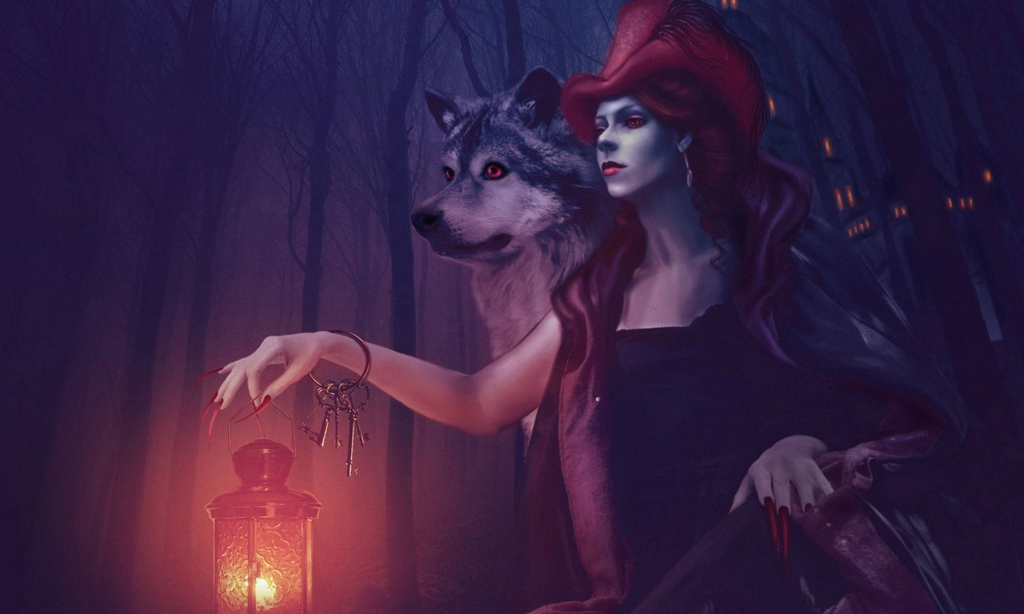 Witch And Wolf Hd Background