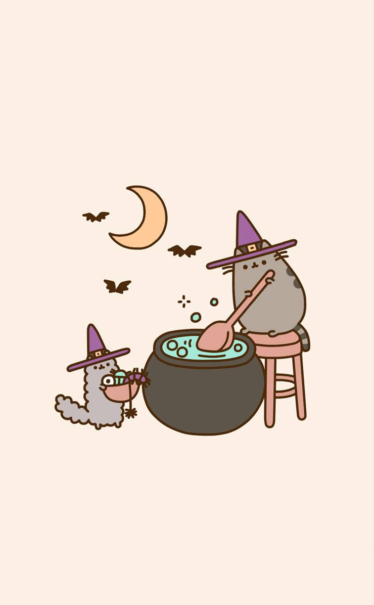 Witch Pusheen And Stormy Background