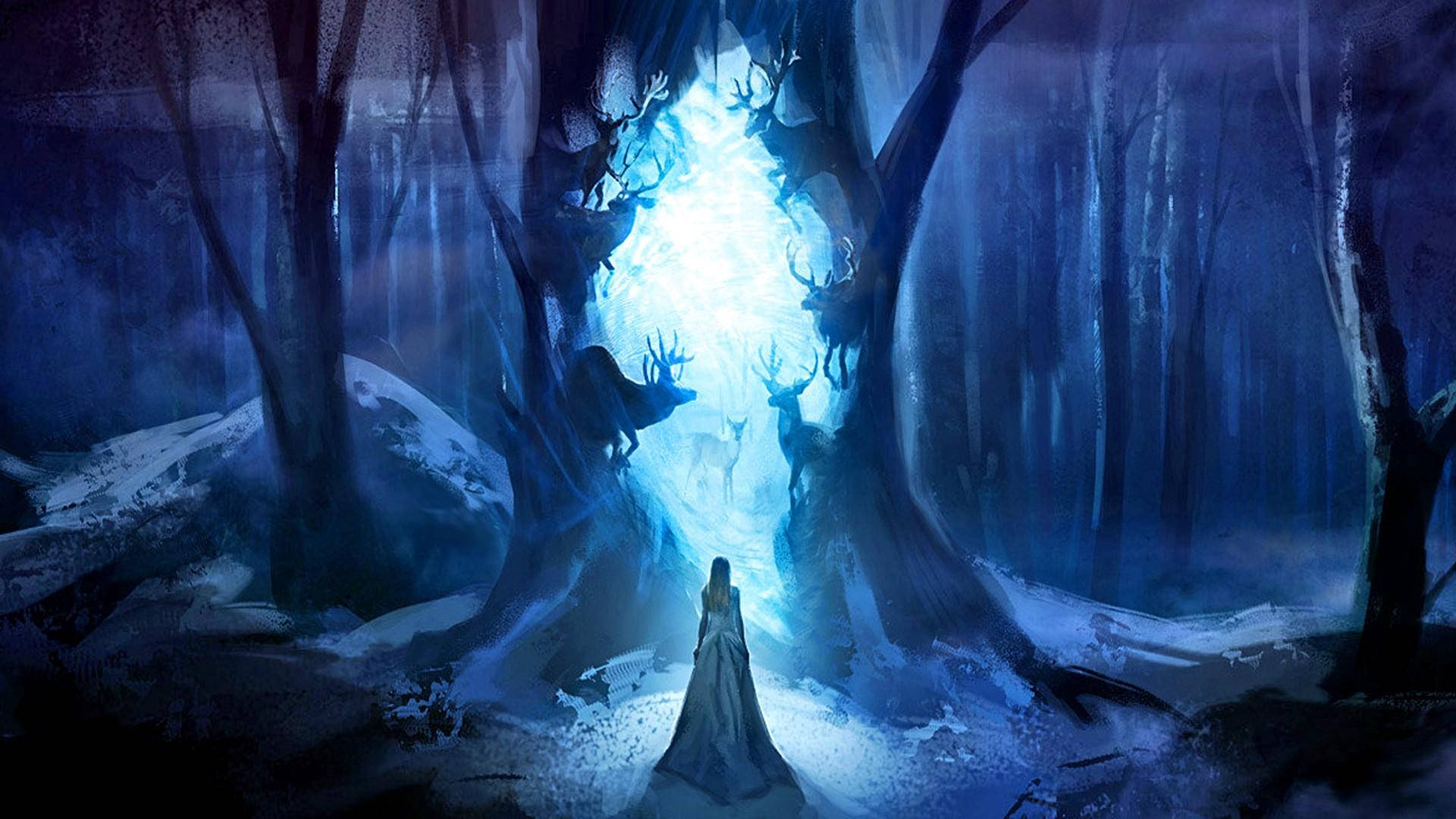 Woman And The Big Magic Tree Background